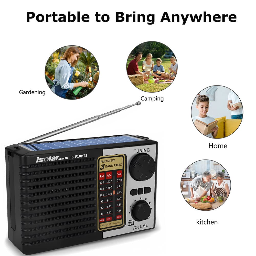 Solar Portable FM/AM SW Radio Digital Bluetooth Speaker MP3 Player Rechargeable 3