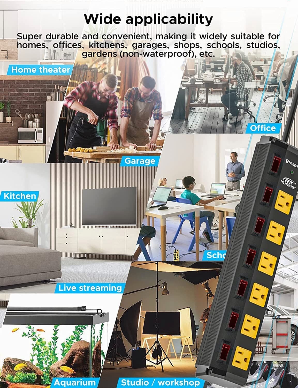 6 Outlet Heavy Duty Power Strips Surge Protector with Individual Switches 6