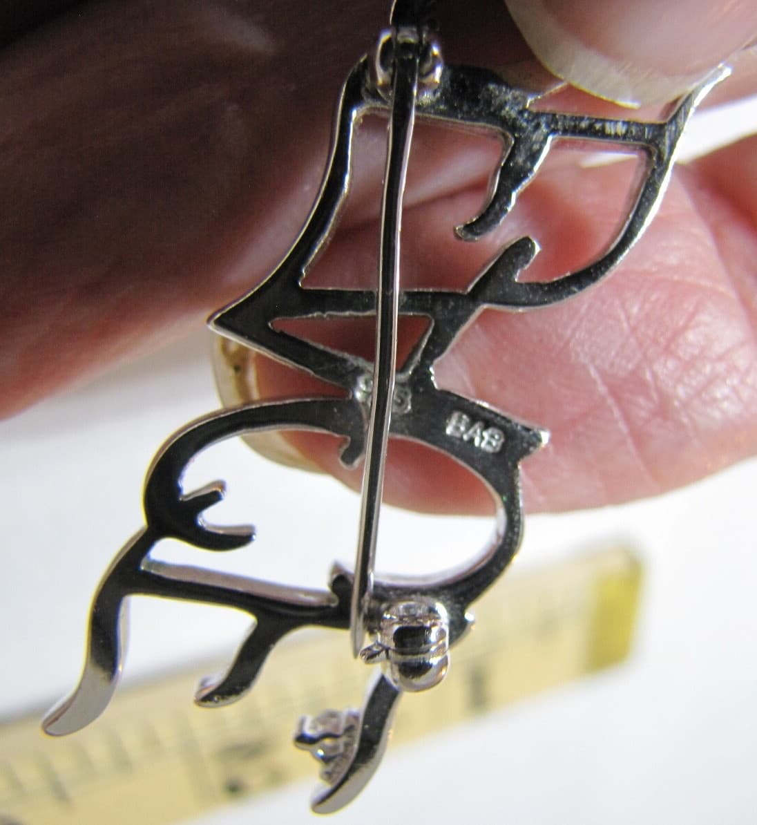 Modernist Sterling Silver Peace Cut Out Pin Open Silver Work Diamond Chip Signed 6