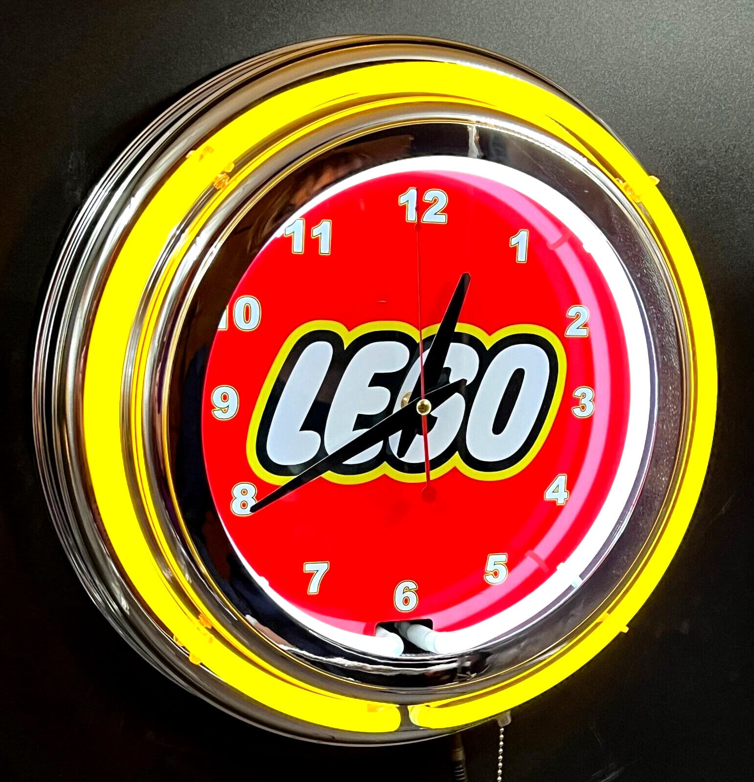 15" Lego Sign Double Neon Wall Clock Yellow Neon 2