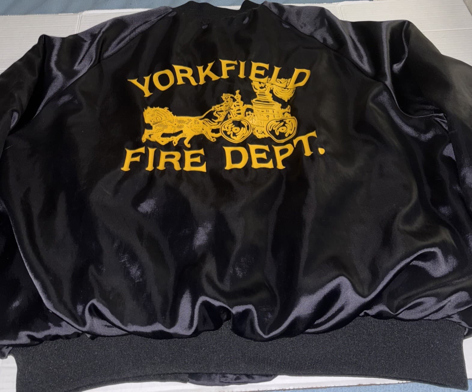 VTG Fire Dept Jacket Satin Bomber Yorkville Chicago Size XL Engine King Louie 2