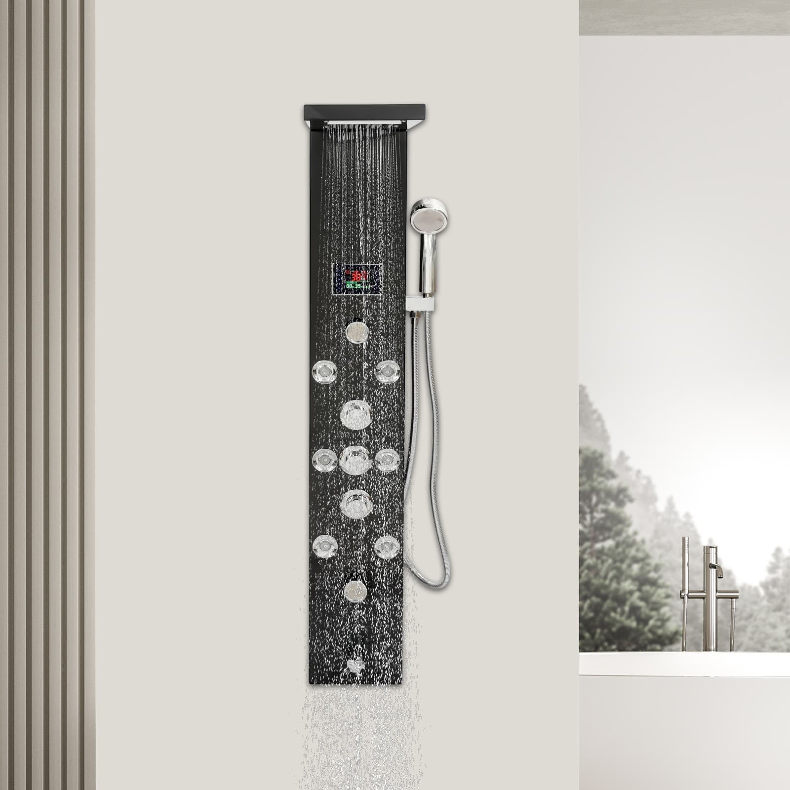 LED 3-Handle Shower Kit Shower Panel Tower System Rainfall Shower Head Waterfall 5