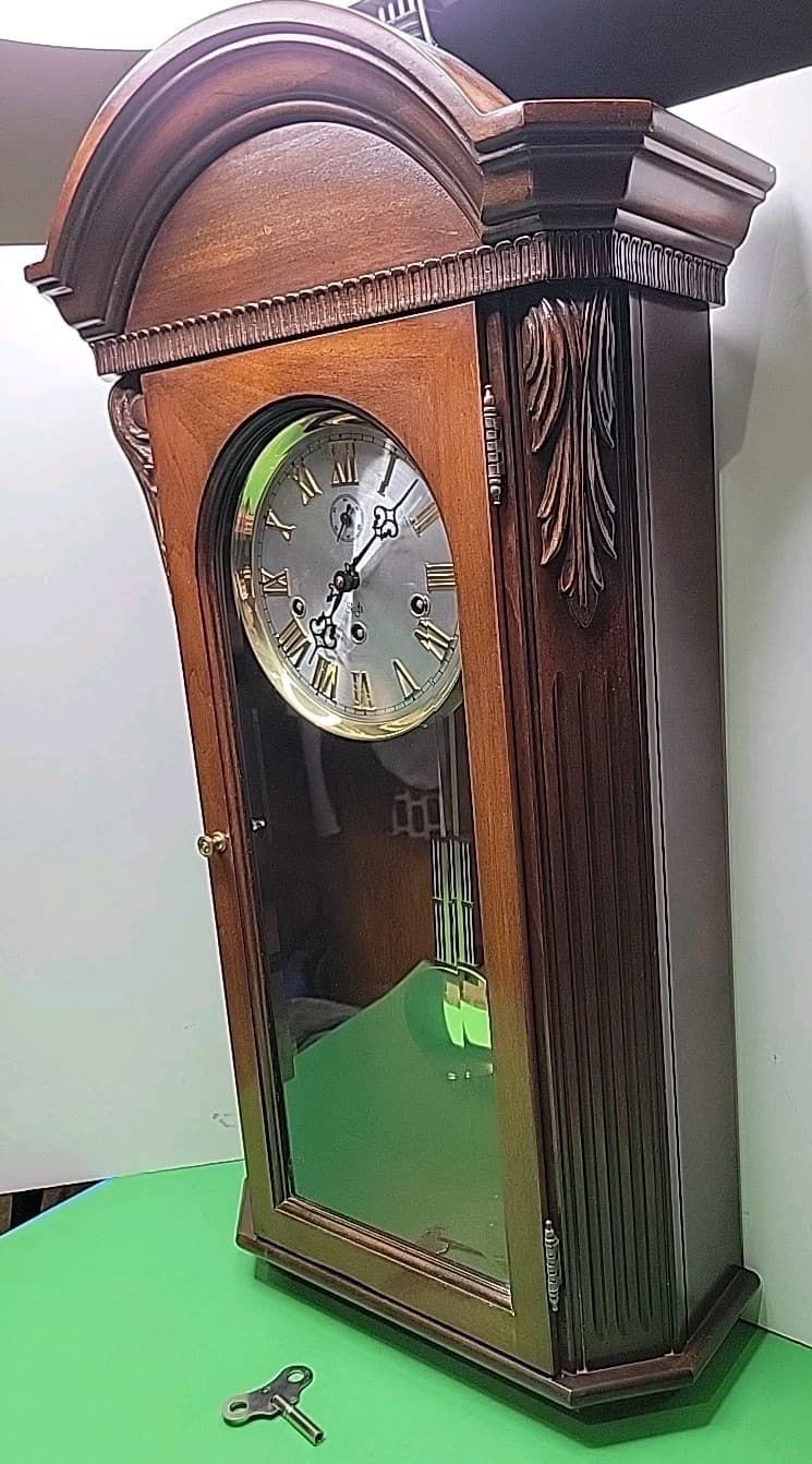 Sligh Regulator Style Wall Clock - 29.5" x 16.5" With Wind Key - Clean. 3