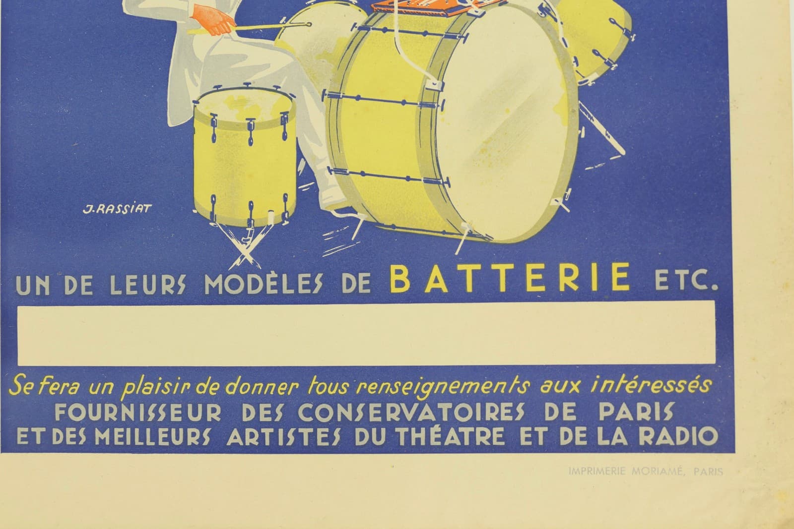 1930's French Vintage Jazz Poster Featuring a Drummer by James Rassiat 4