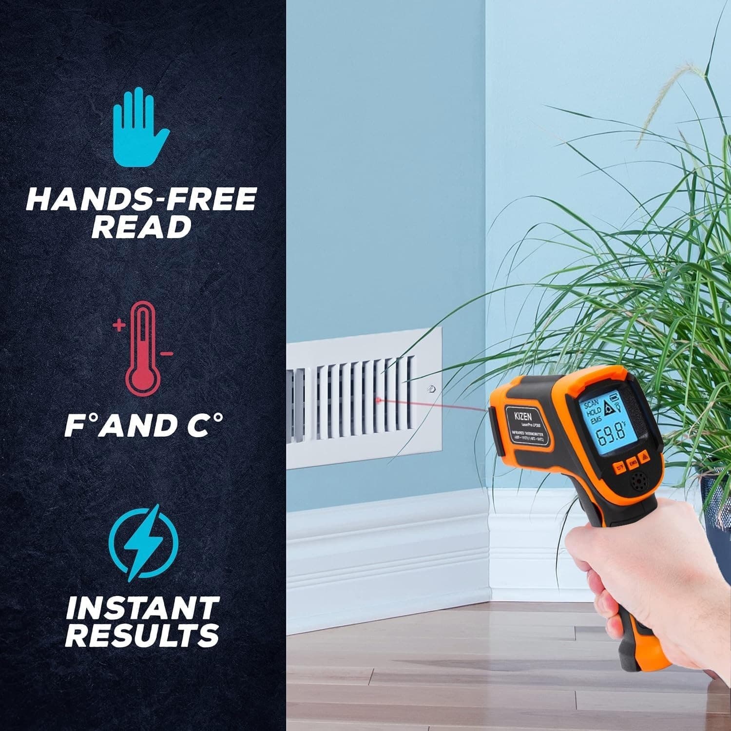KIZEN Infrared Thermometer LaserPro LP300 Handheld Temperature Gun Orange 4
