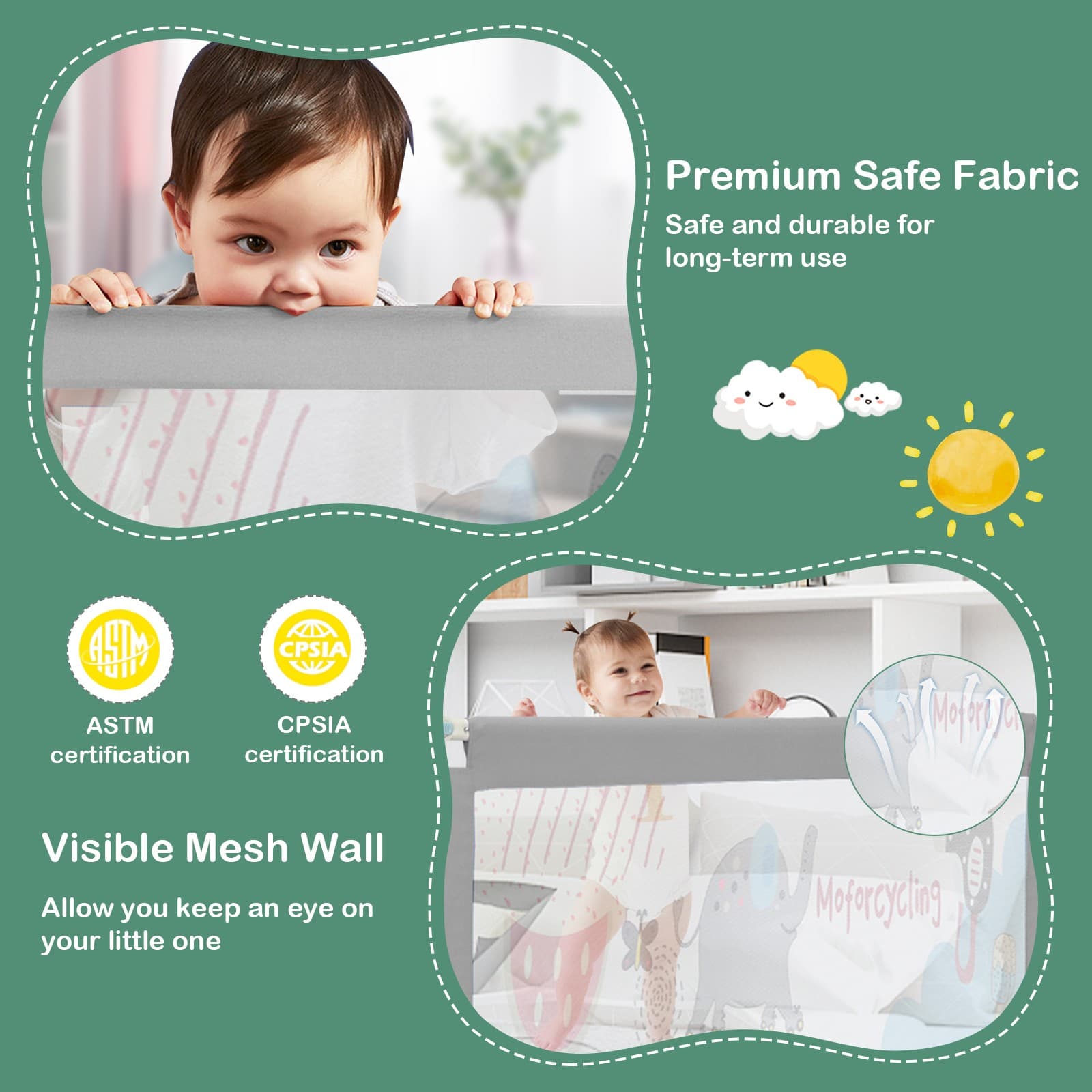 77" Bed Rails for Toddlers Vertical Lifting Baby Bedrail Guard with Lock Grey 5