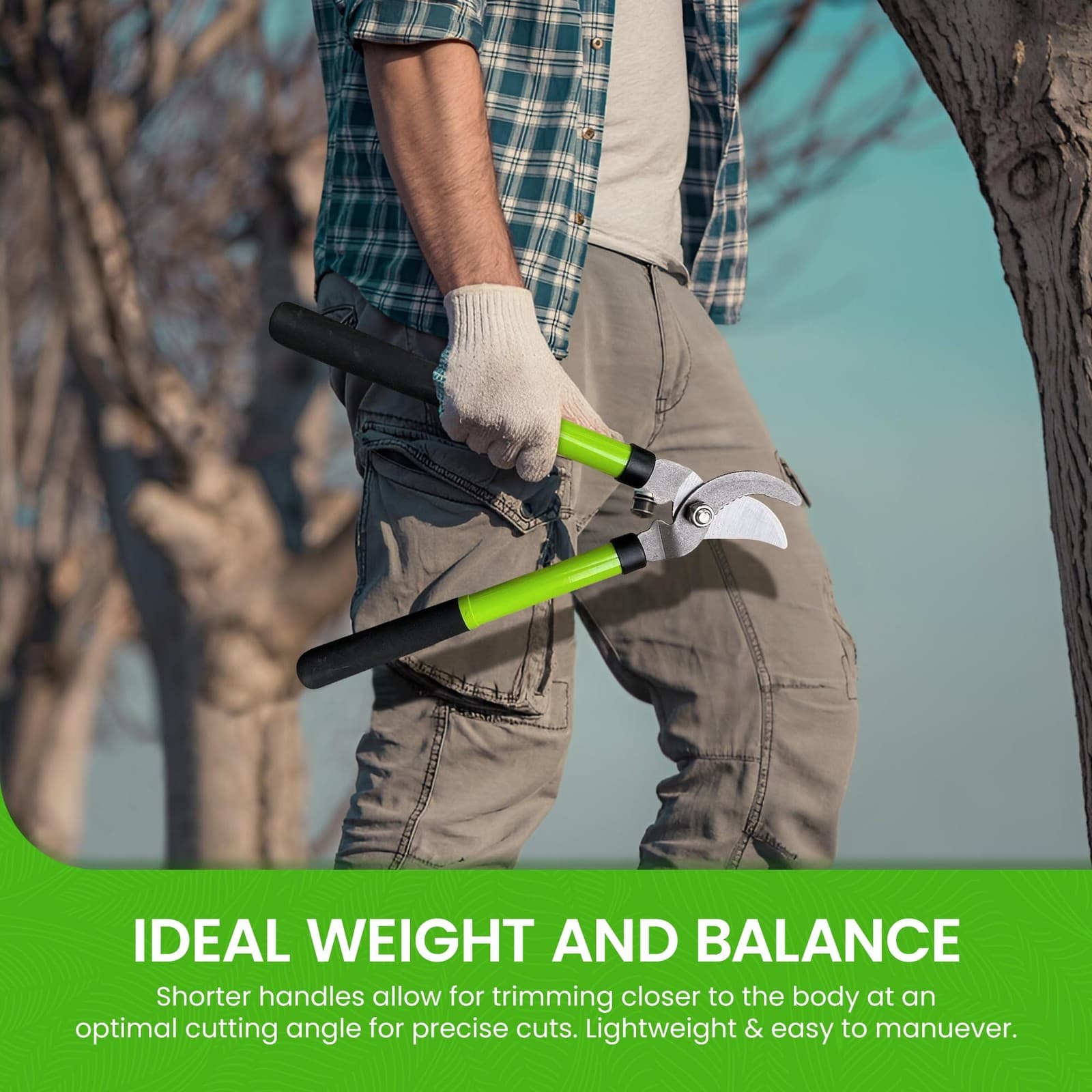 GARDEN GURU Bypass Loppers Tree Trimmer Clipper Compact 15 inch High Carbon 5