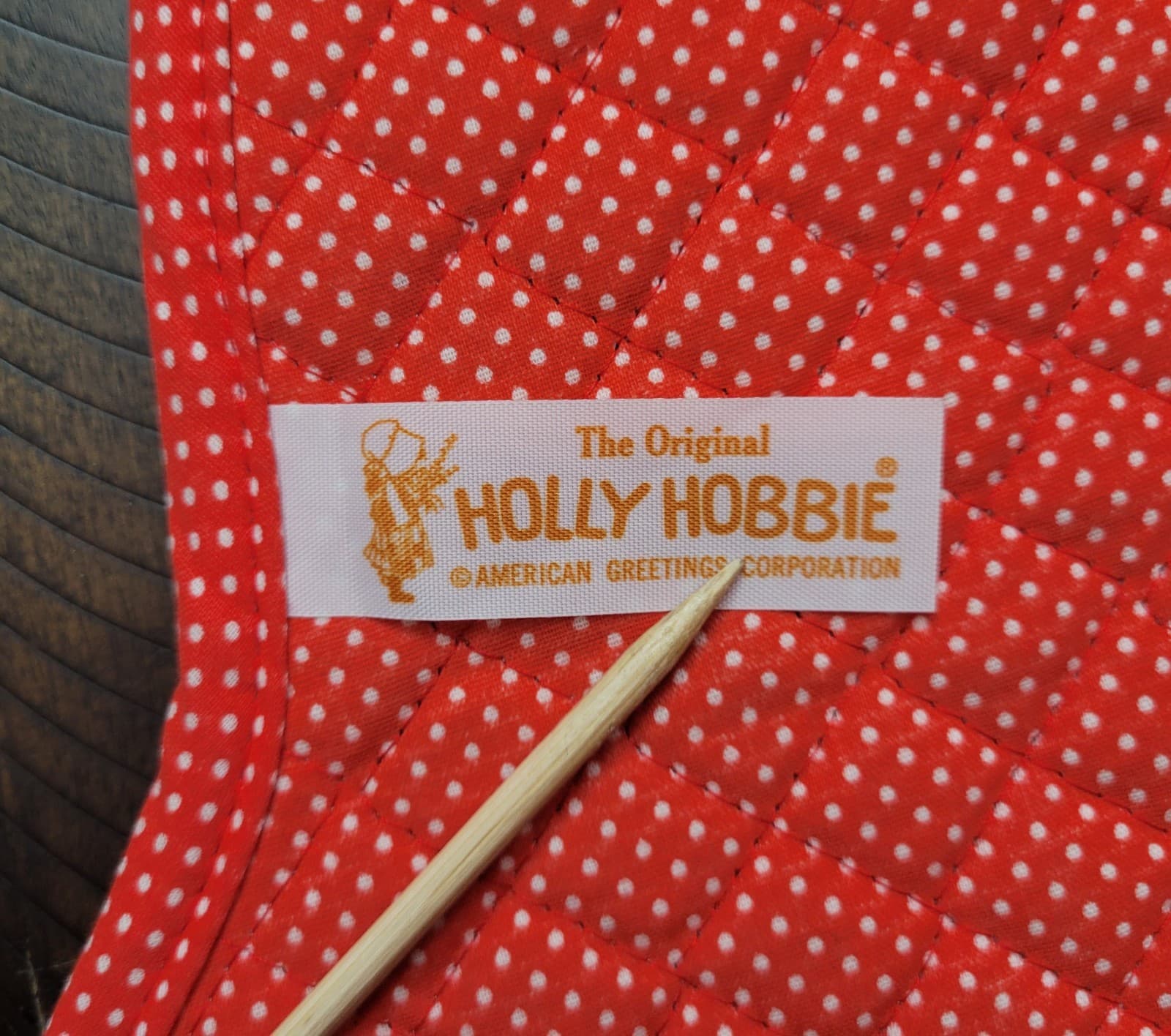 Vintage Holly Hobbie Christmas Potholder/Hotpad w Red & White Polka Dot Trim 5