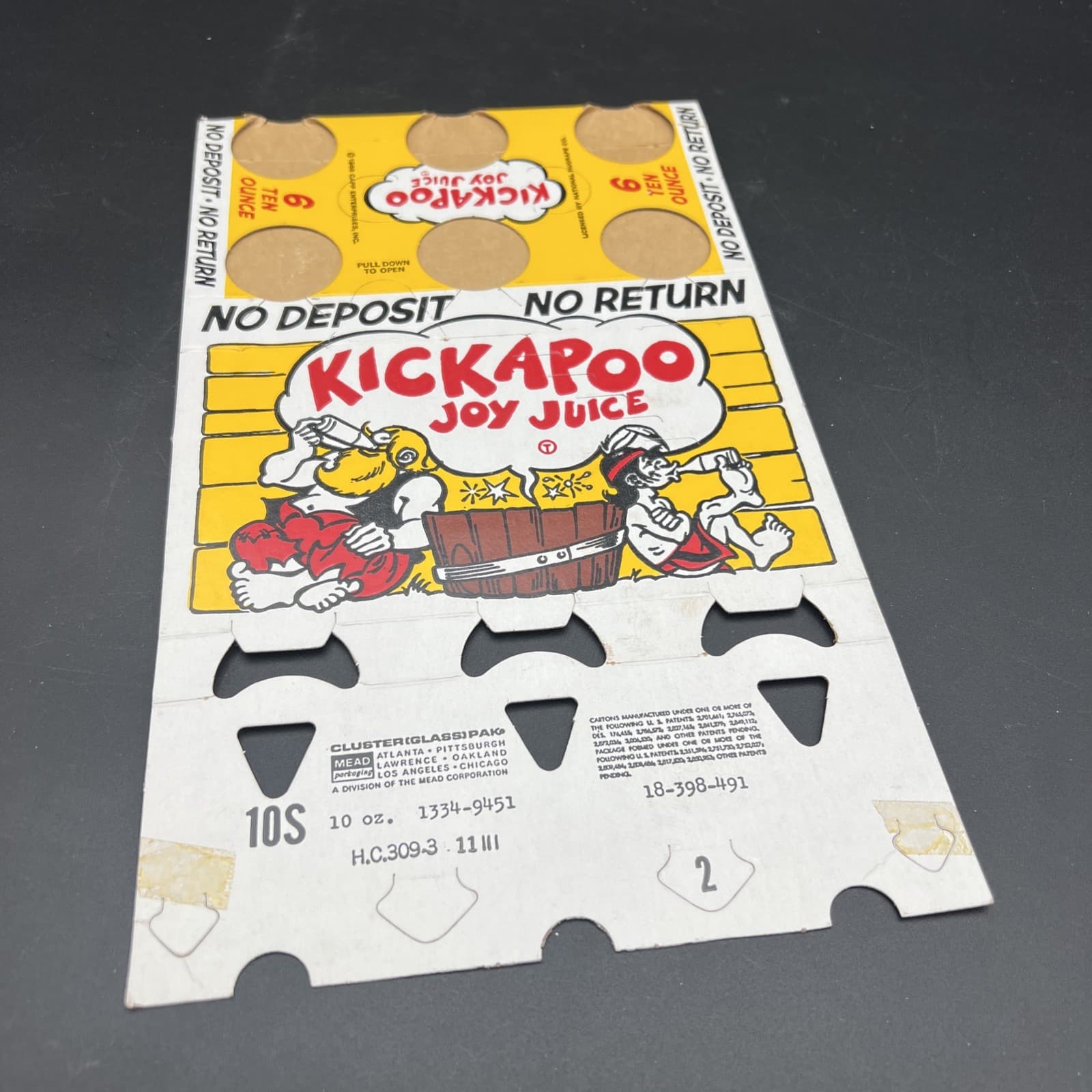 Kickapoo Joy Juice King-Size 10 Oz Acl Bottle Cardboard Carrier-B