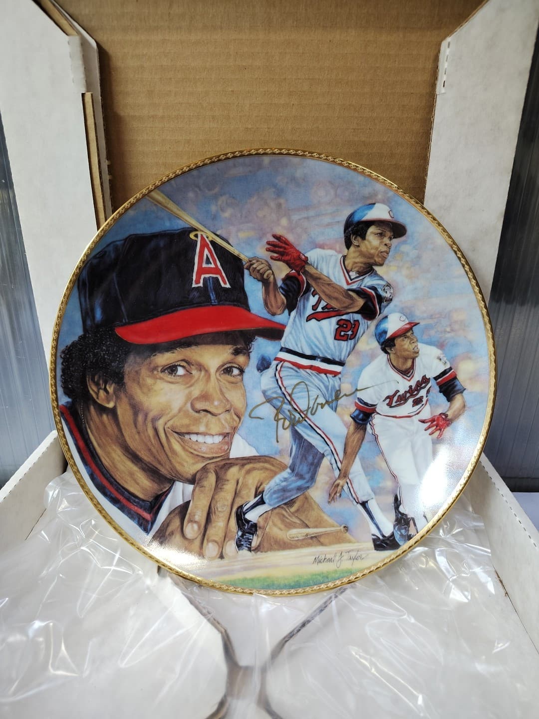Rod Carew Signed Plate Gartlan USA  Los Angeles Angels Hitting For The Hall 2