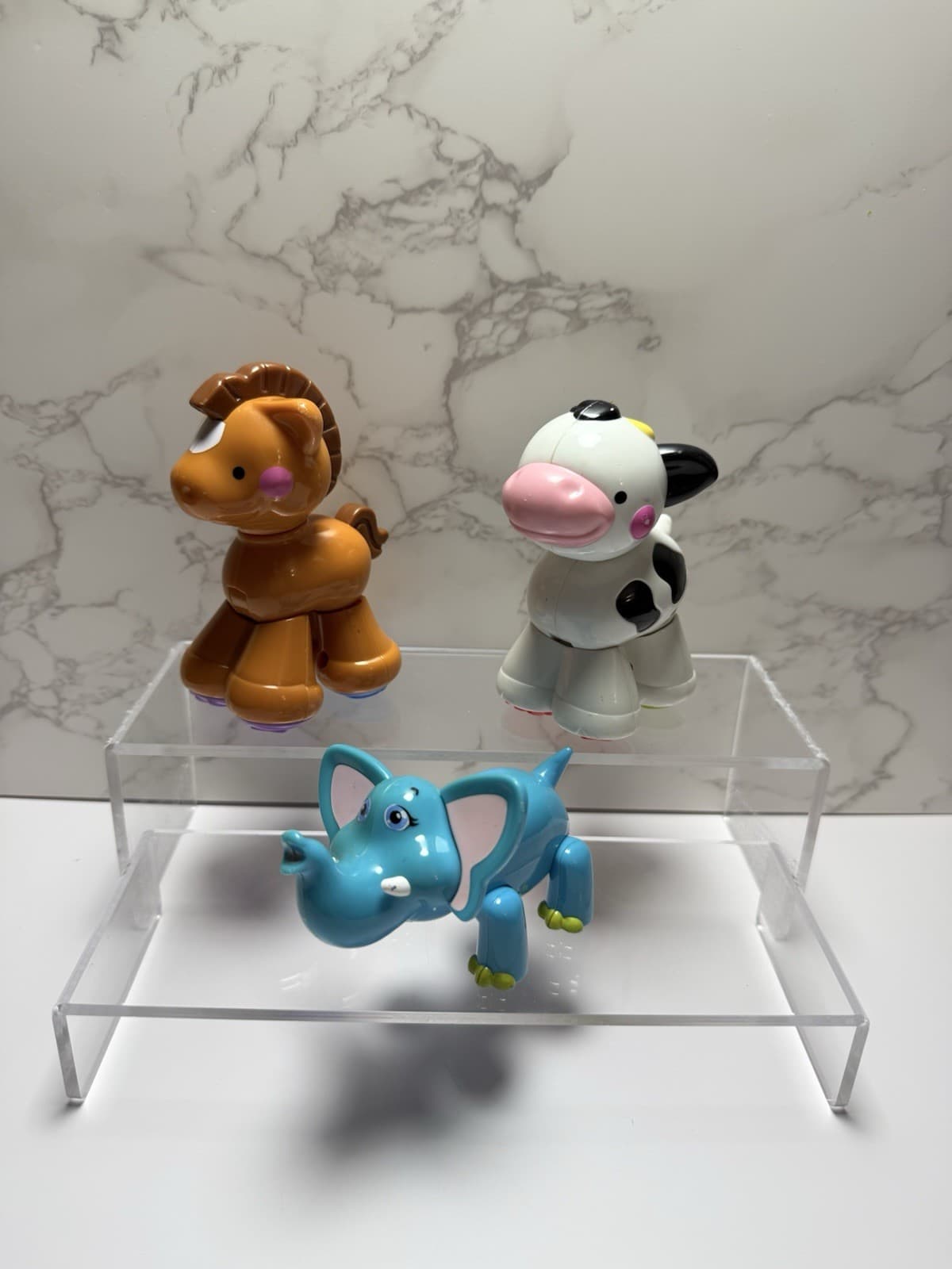 Fisher Price Amazing Animals Cow And Pony & Rare Garanimals Elephant