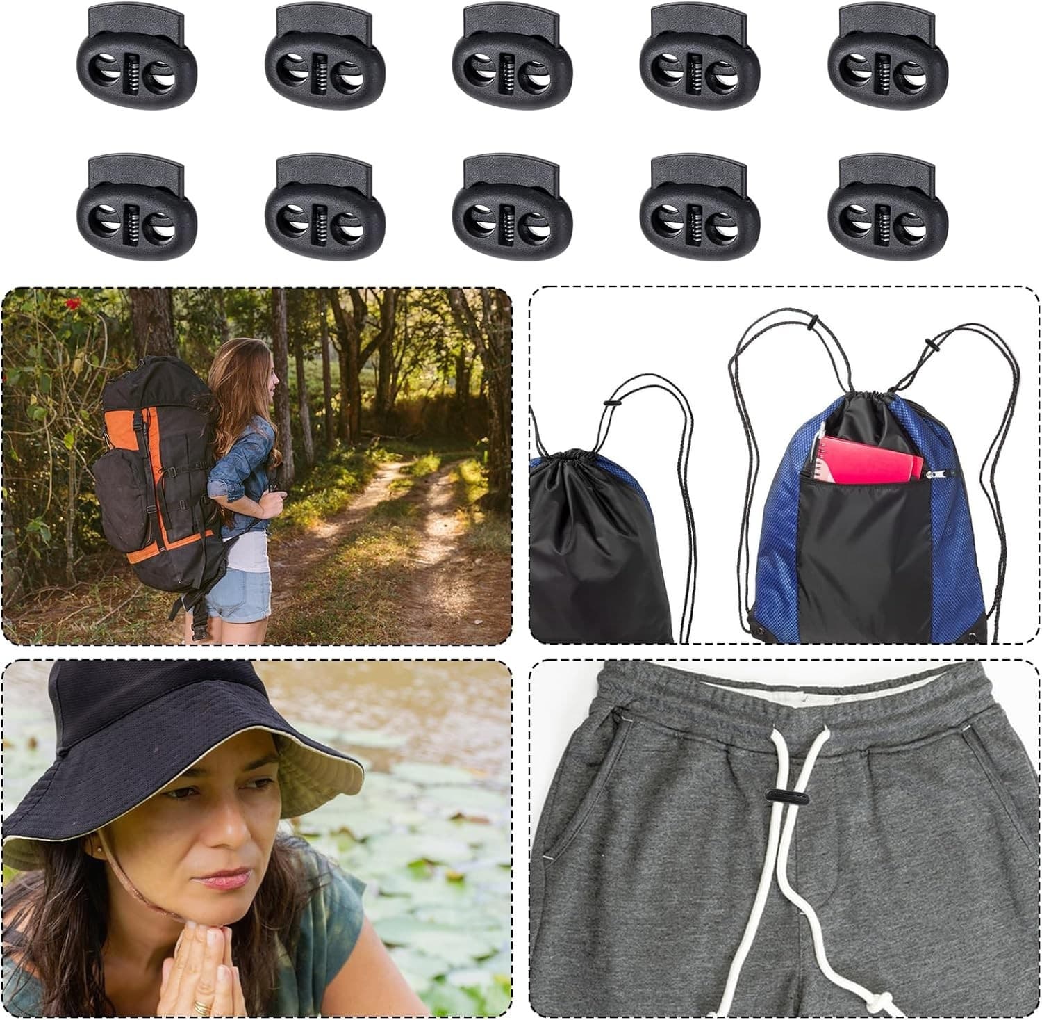 10Pcs Shoe Lace Tie Locks, Plastic Elastic Cord Locks for Drawstrings Double Hol 6