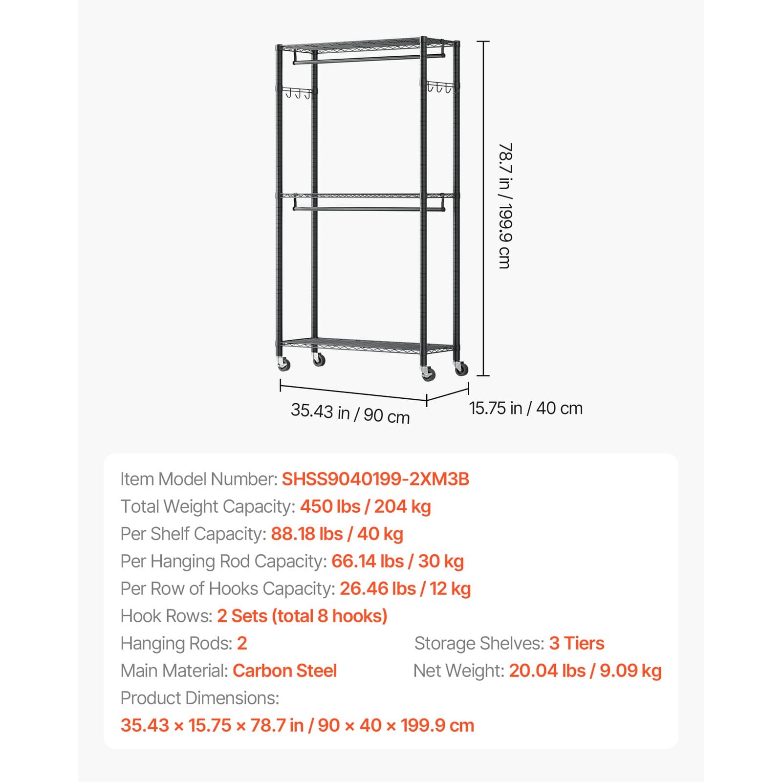 Uimoso Adjustable 3-Tier Rolling Garment Rack for Clothing Storage, Black 3
