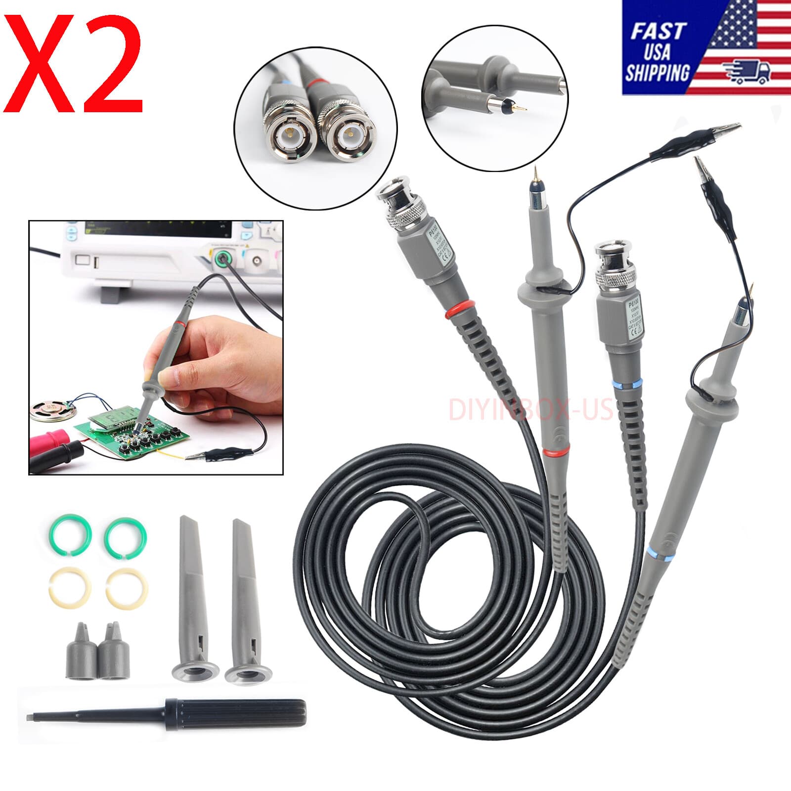 2Pcs Oscilloscope Probe P6100 100 MHz Test Probe Kit fits Tektronix For HP+other