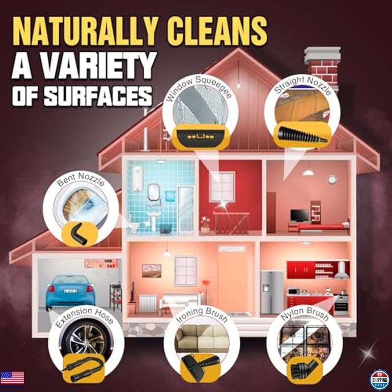 Powerful Handheld Steam Cleaner - Multi-Surface Steamer with 12 Accessories, 3