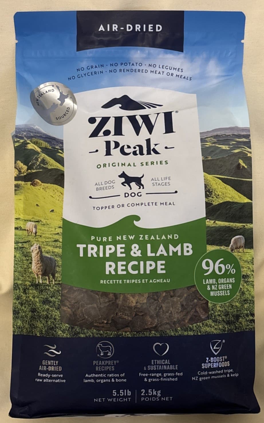 Ziwipeak Daily Cuisine New Zealand- Air Dried Dog Food - Tripe and Lamb 5.5 Lbs.
