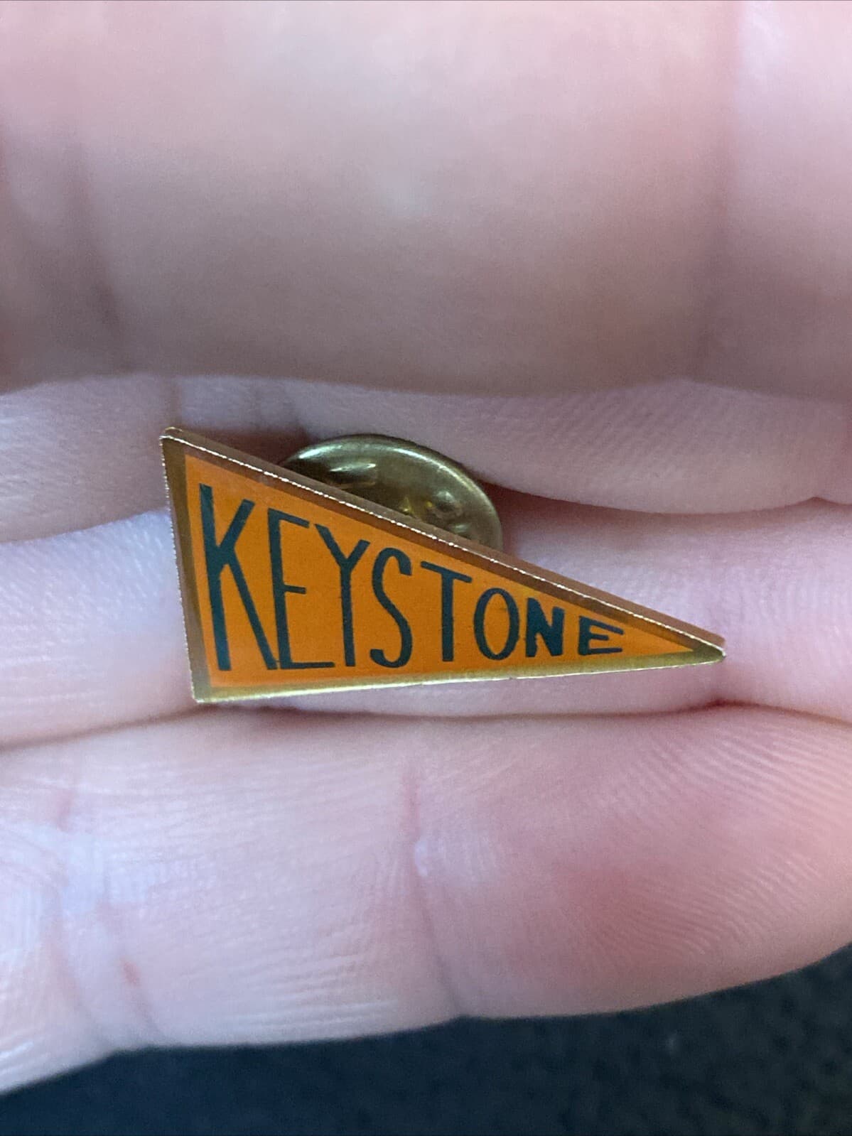 KEYSTONE State PA PENNSYLVANIA Flag Pendant Orange Enamel Vintage Gold Tone Pin 6