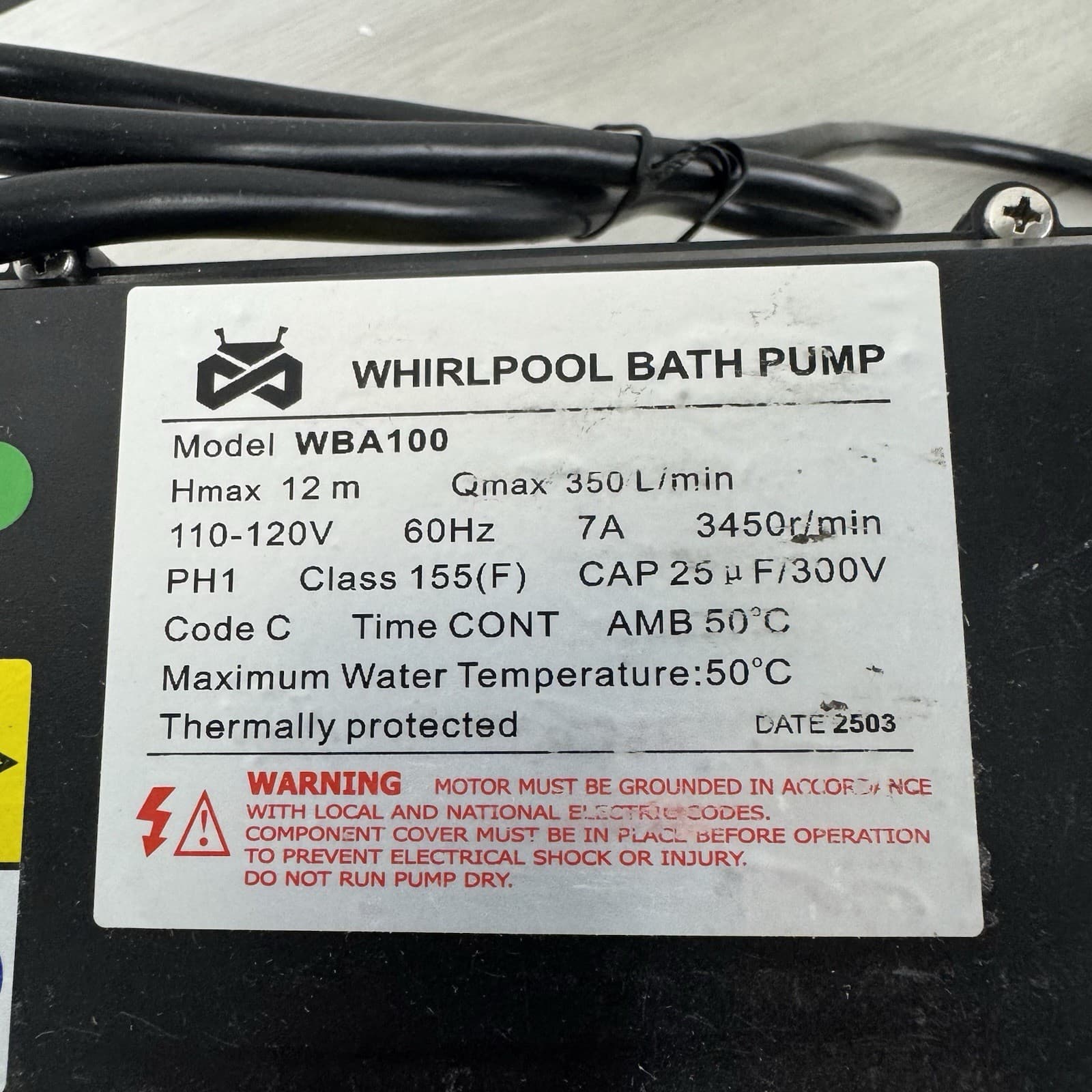 Whirlpool Bath Pump WBA100 4