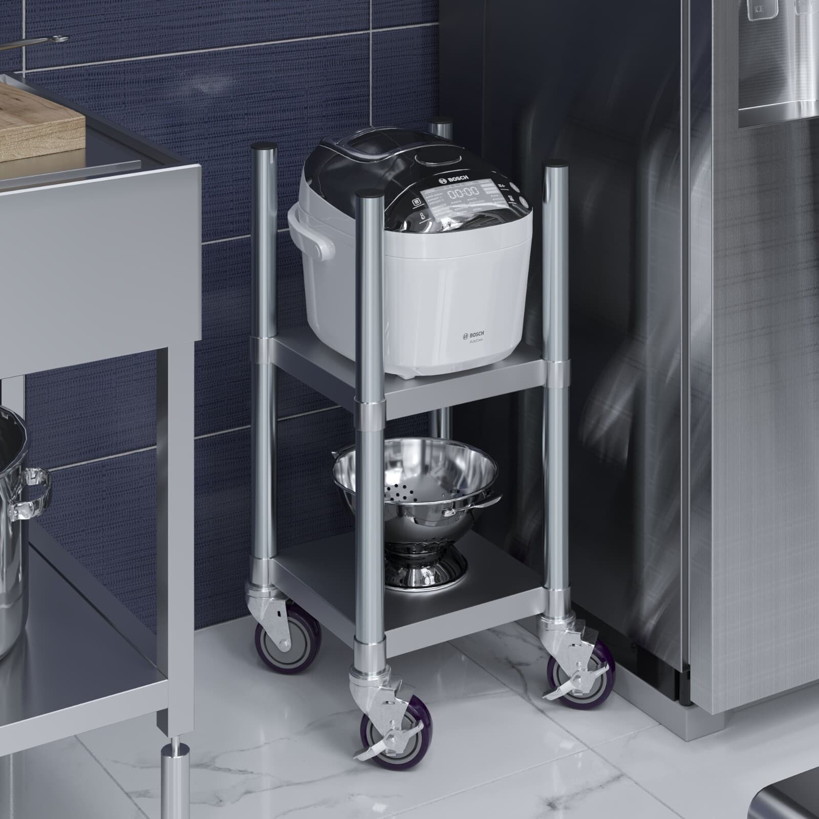 14 in. x 14 in. Stainless Steel Rice Warmer Stand with Wheels 4