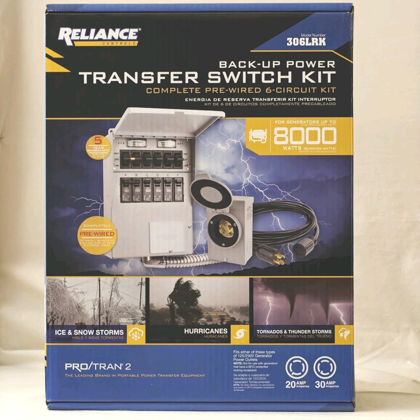 Reliance 306LRK 30Amp BackUp Power Manual Transfer Switch Kit PreWired 6-Circuit