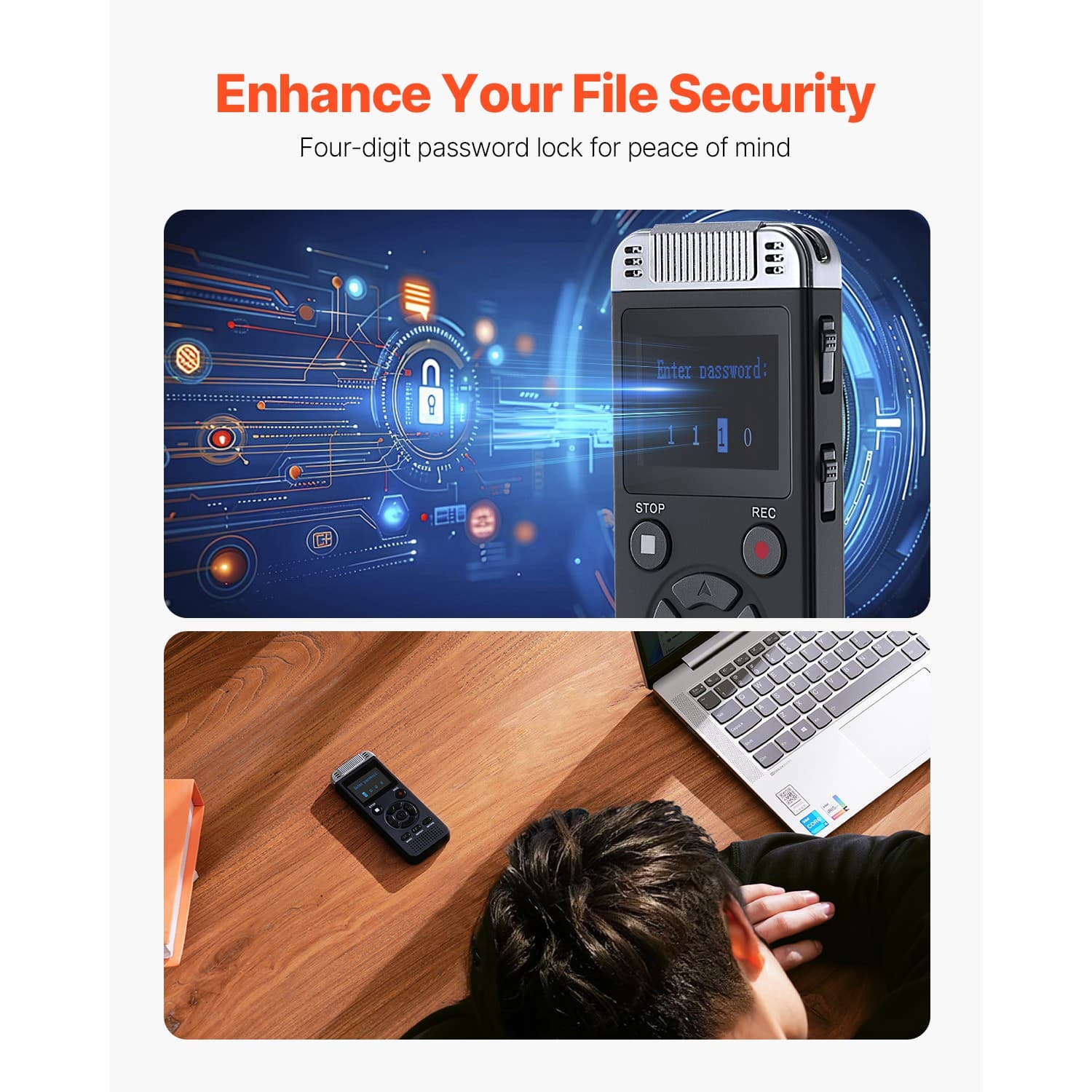 Digital Voice Recorder 128GB Voice Activated Audio Recorder with Playback 4