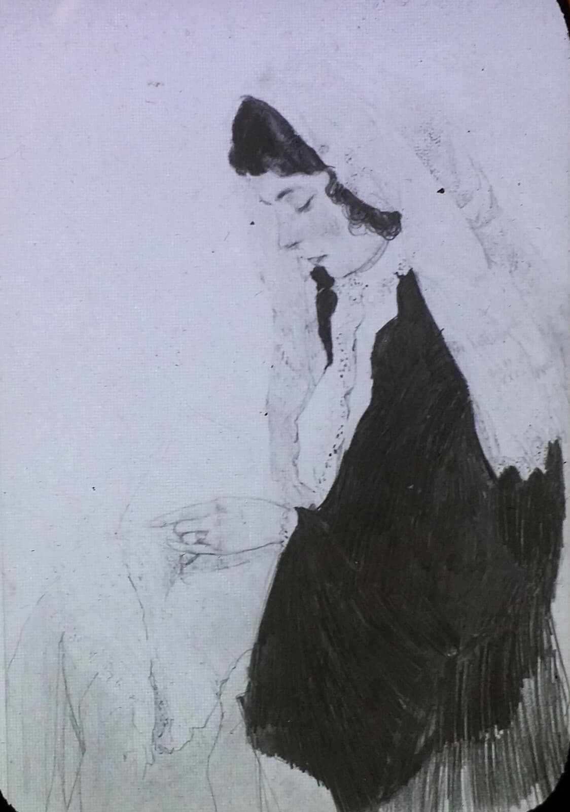 A Young Woman, Study, Boris Israelevich Anisfeld, Magic Lantern Glass Slide