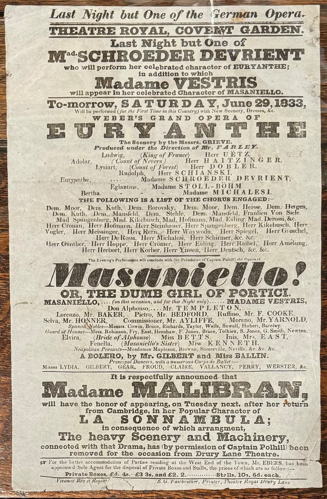 15 Opera Ballet Broadside Posters 1820-1833 Drury Theatre Covent Garden Malibran 6