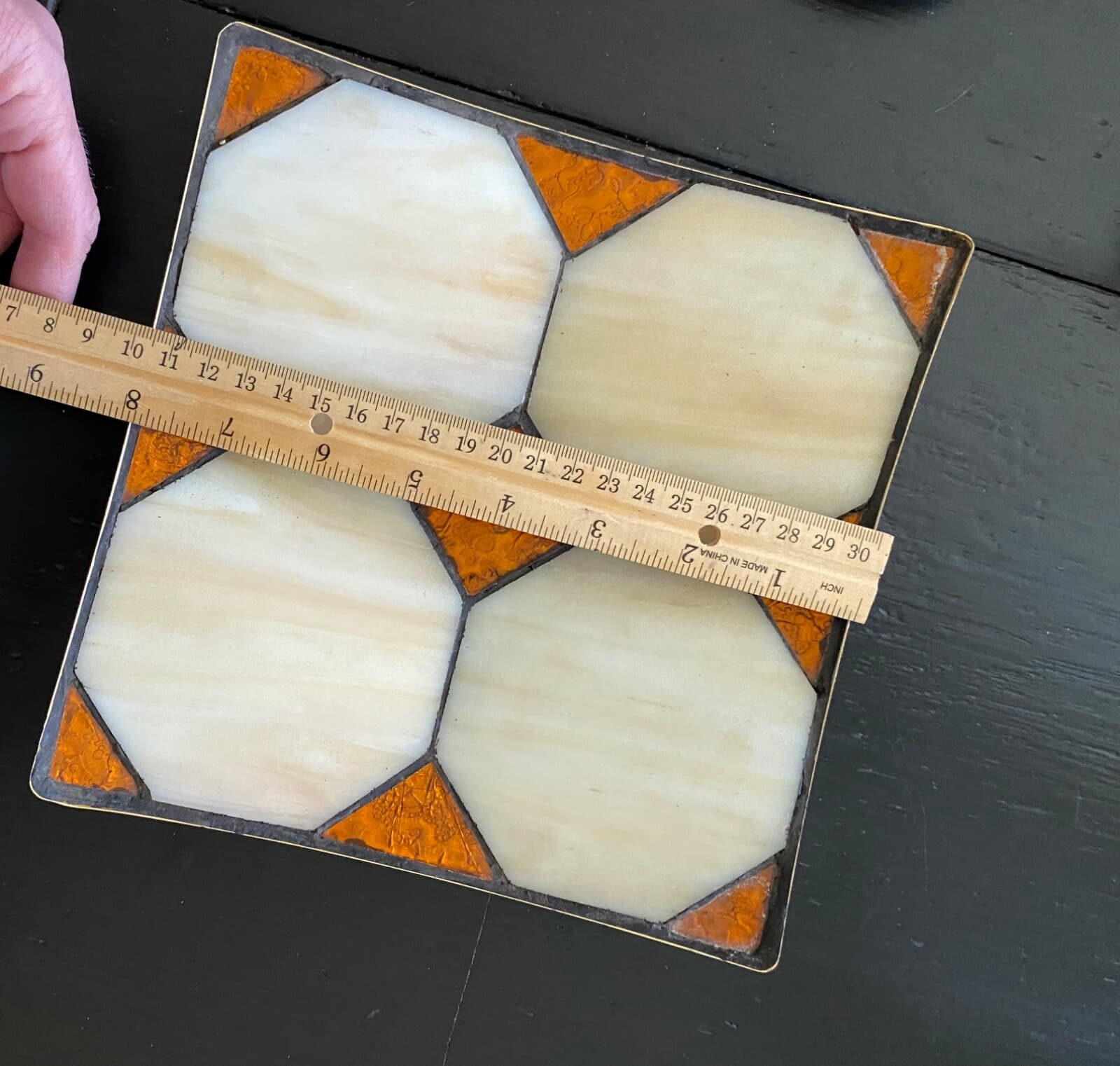 MCM Serving Dish Tray Platter Stained Glass Metal Geometric Decor 6