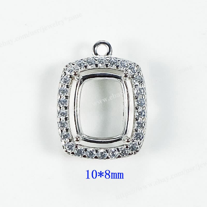 Pre Notched Cushion 4 Prong Mount Dangle Setting Sterling Silver Pendant/Earring