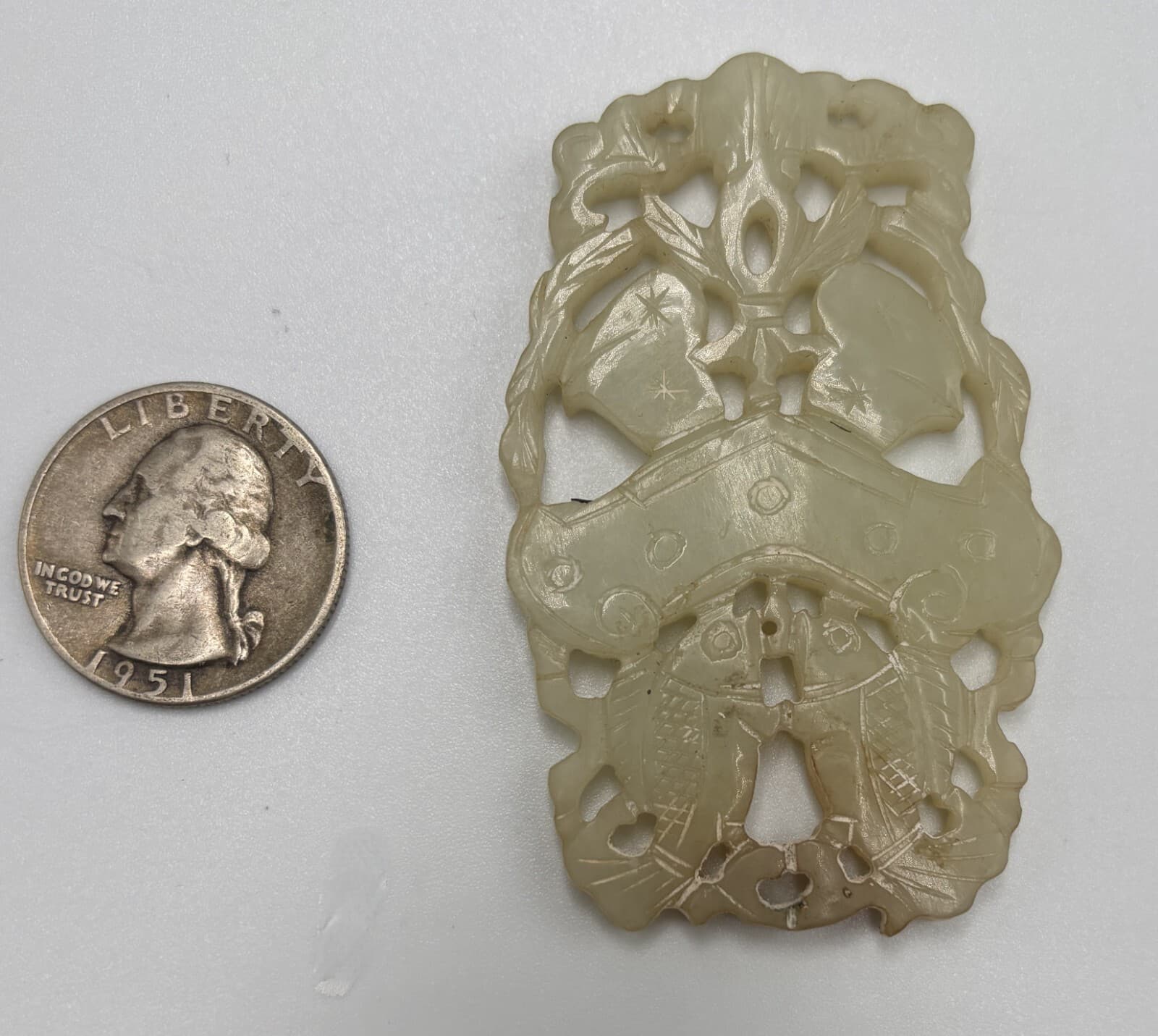 CHINESE QING DYNASTY CARVED JADE  PENDANT PLAQUE 2 SIDED FISH FINE ANTIQUE 3