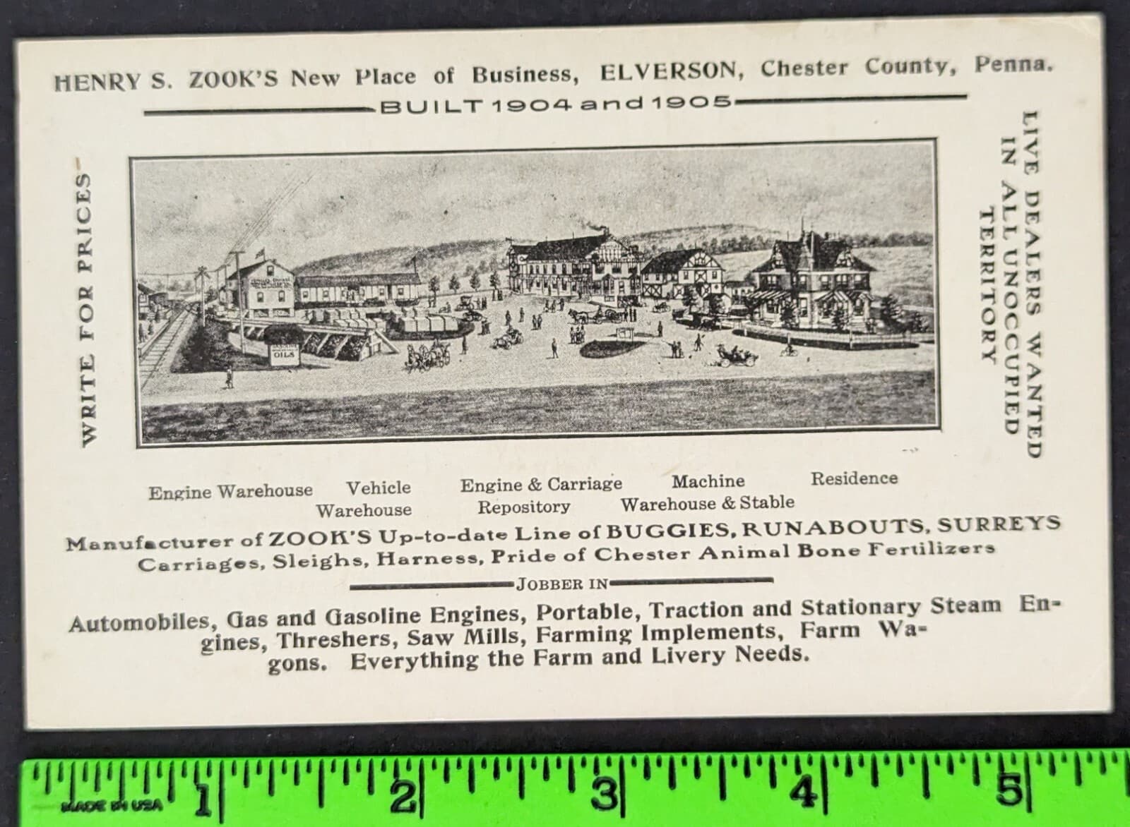 Antique 1905 Henry Zook Car Carriage Elverson Chester County PA Business Card 2