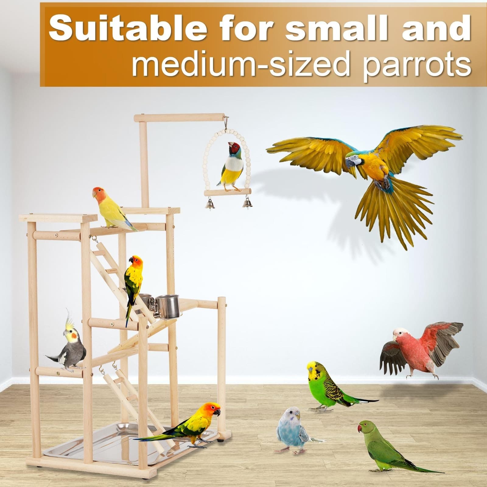 Pet Parrot Playstand Parrots Bird Playground Bird Play Stand Wood Perch Gym P... 6
