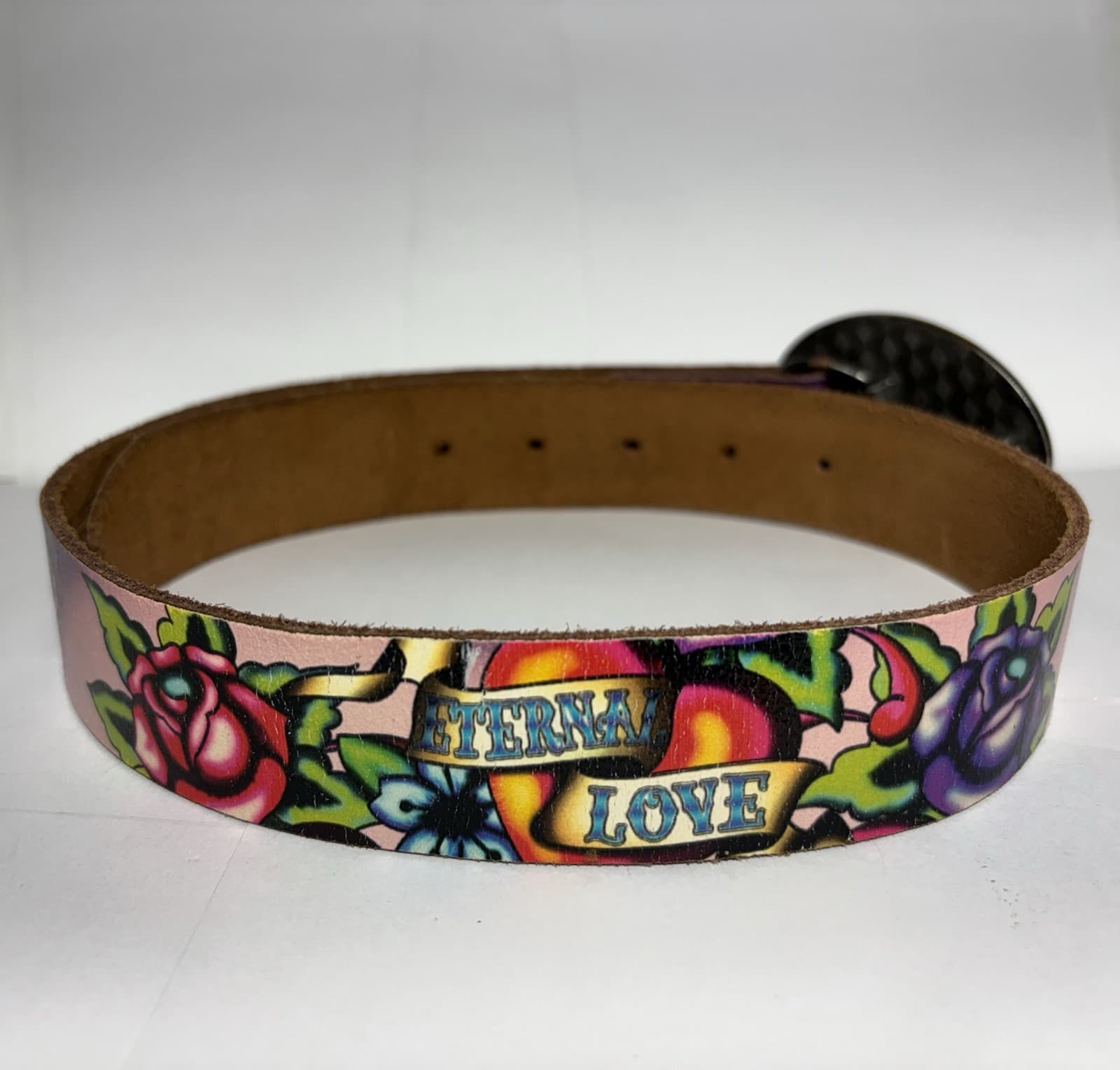 ED HARDY Holiday CHRISTIAN AUDIGIER ETERNAL LOVE Purple Leather Belt Buckle S 3