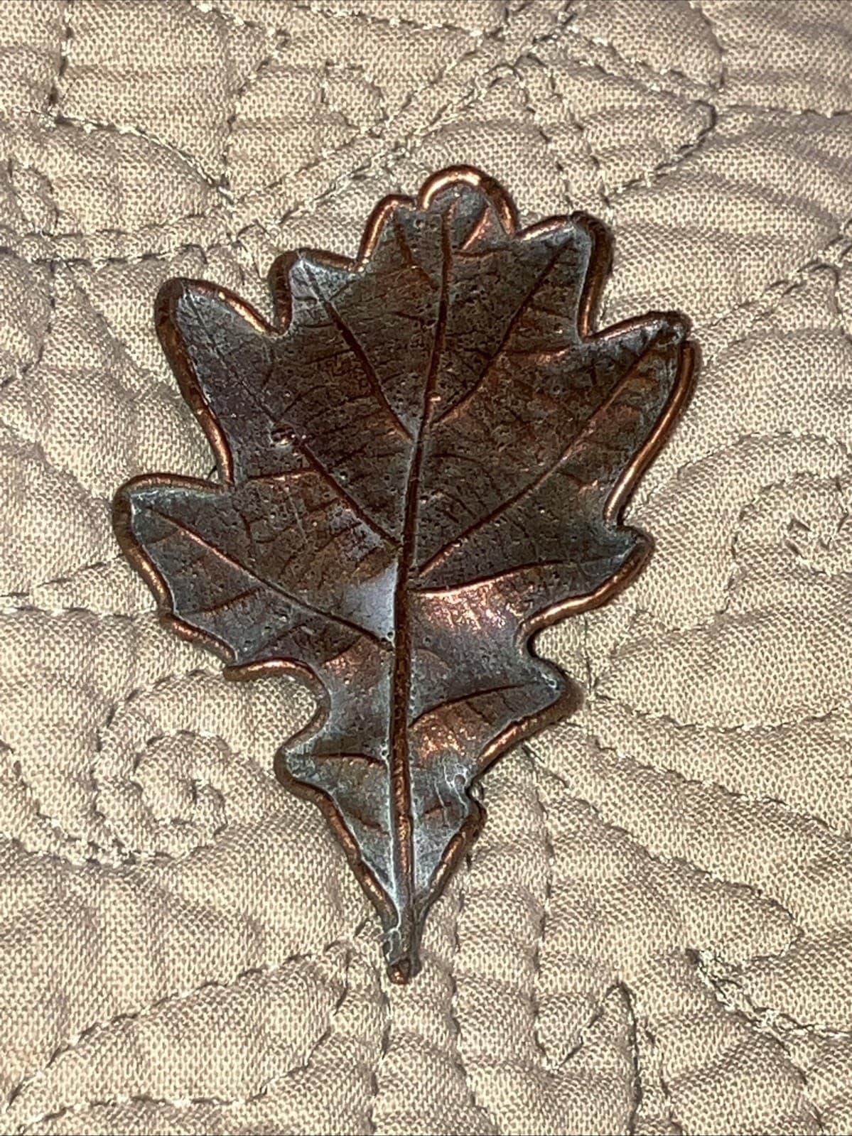 Vintage Cast Copper Oak Leaf Brooch/Pin 2.5”x1.5”