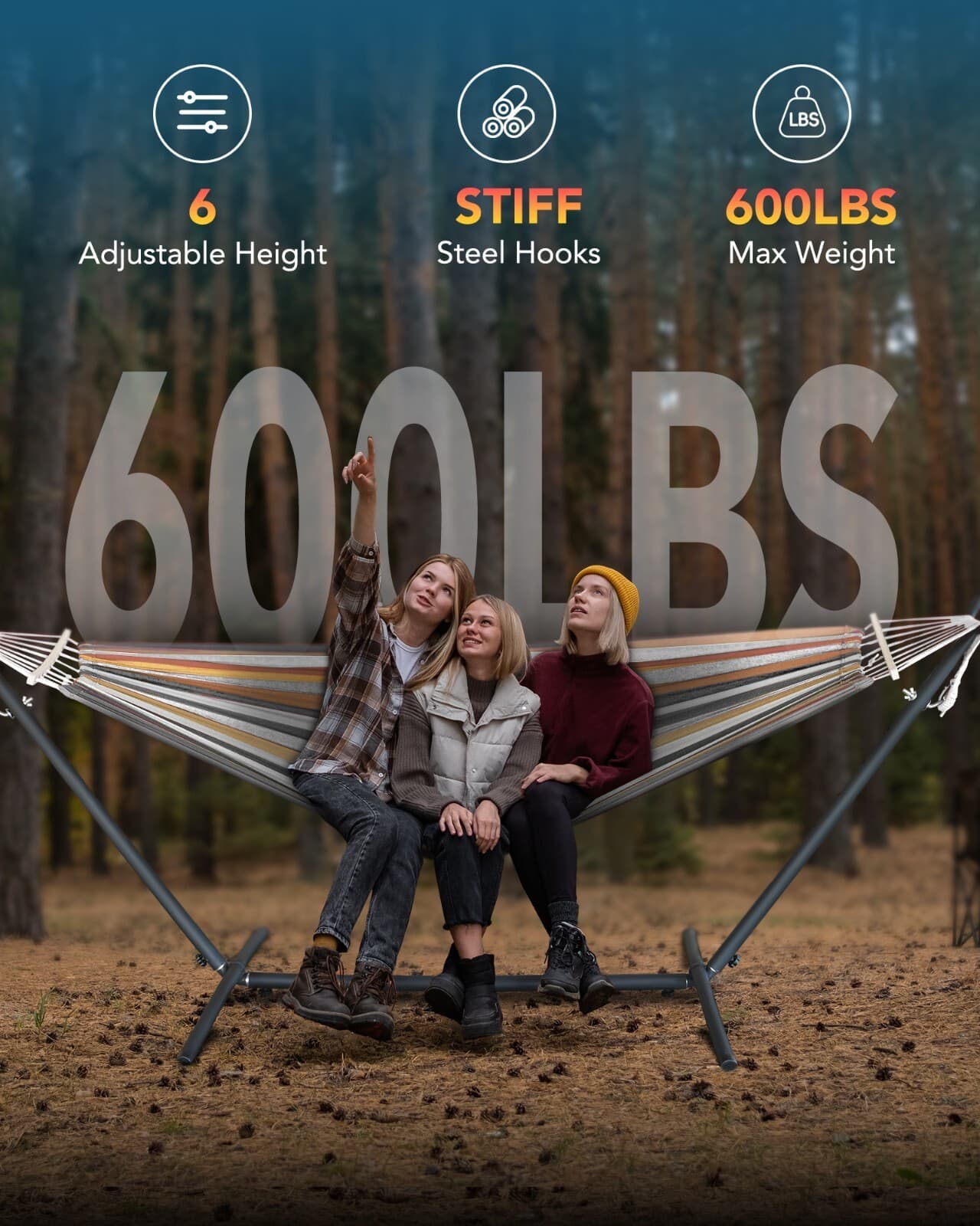 Hammock with Stand for 2 Person 600LB Heavy Duty Steel Frame Portable Cotton 5