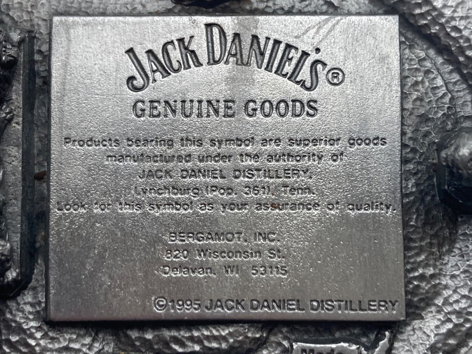 1995 Jack Daniels Bergamot Belt Buckle, Made USA, Excellent! Highly detailed 3