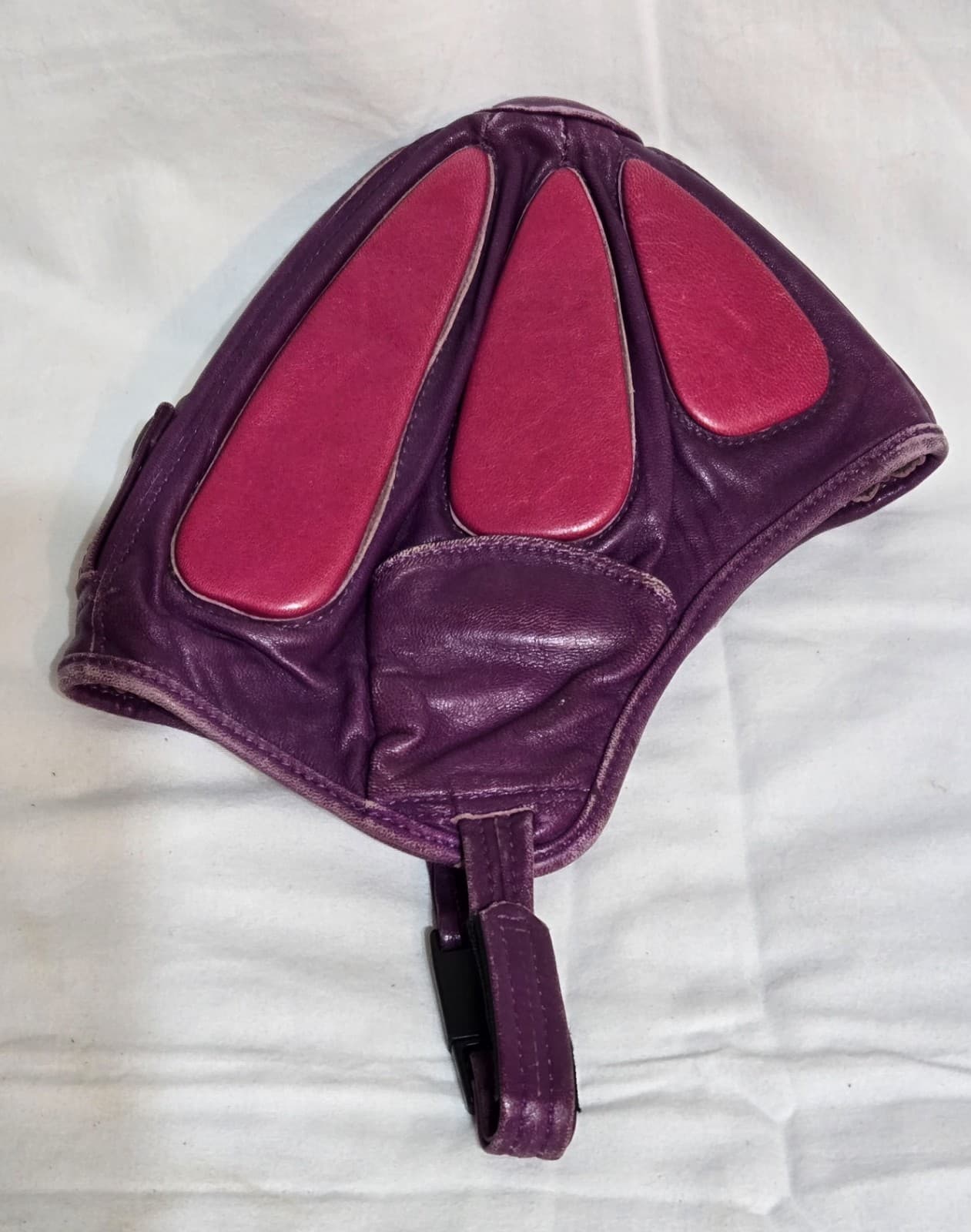Vintage ParaPort Italia Skydiving Leather Helmet Purple Pink Made in Italy 2