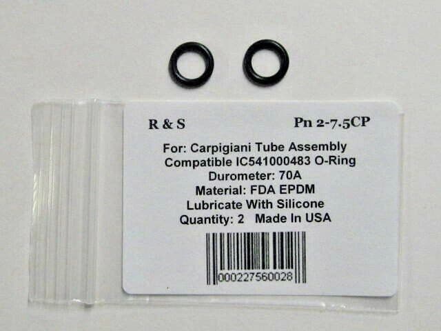 2 Carpigiani Compatible Tube Assembly IC541000483 O-rings / R&S 2-7.5CP/ FDA Mat