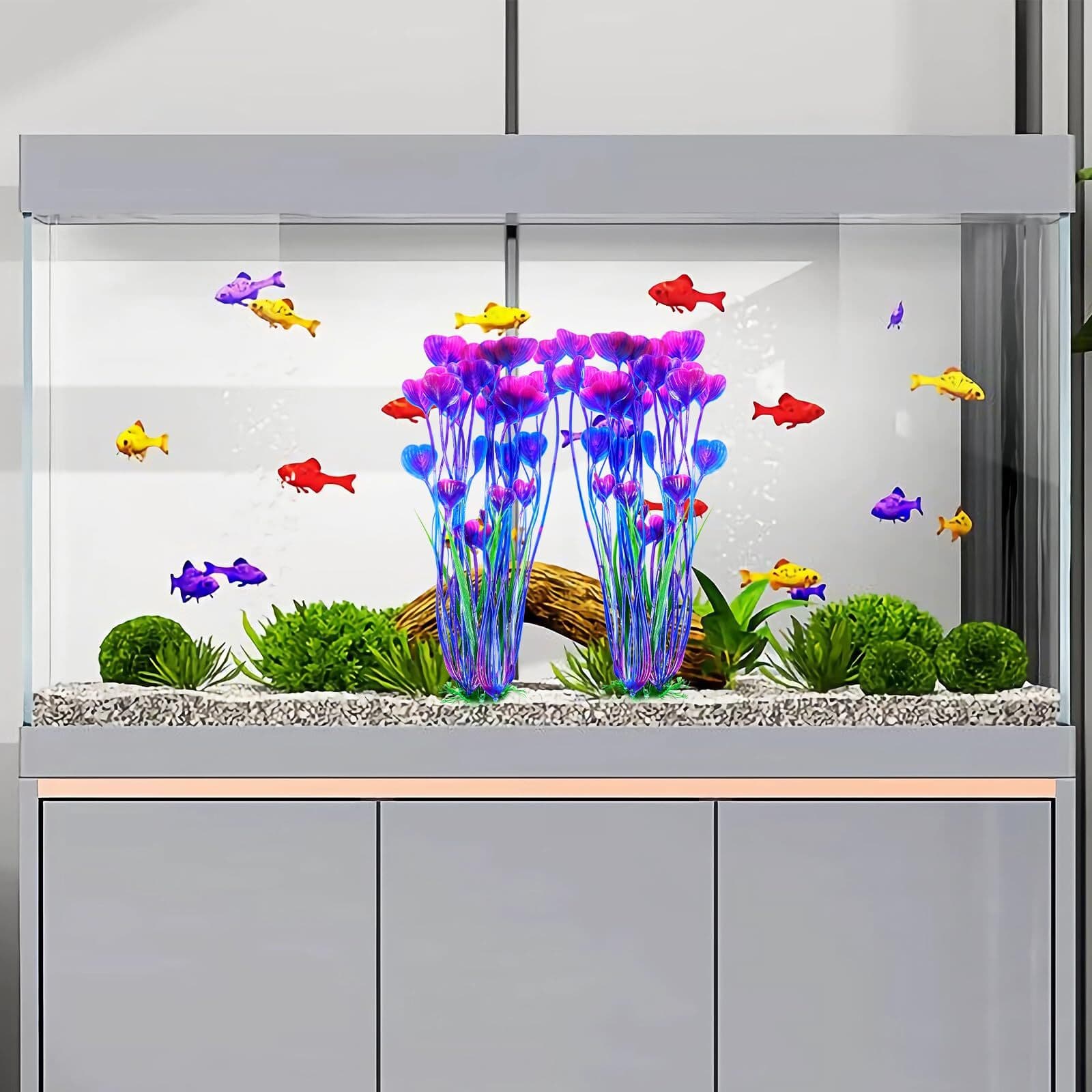 2 PCS Artificial Aquarium Plants, Fish Tank Plants Plastic, Aquarium Decor 2