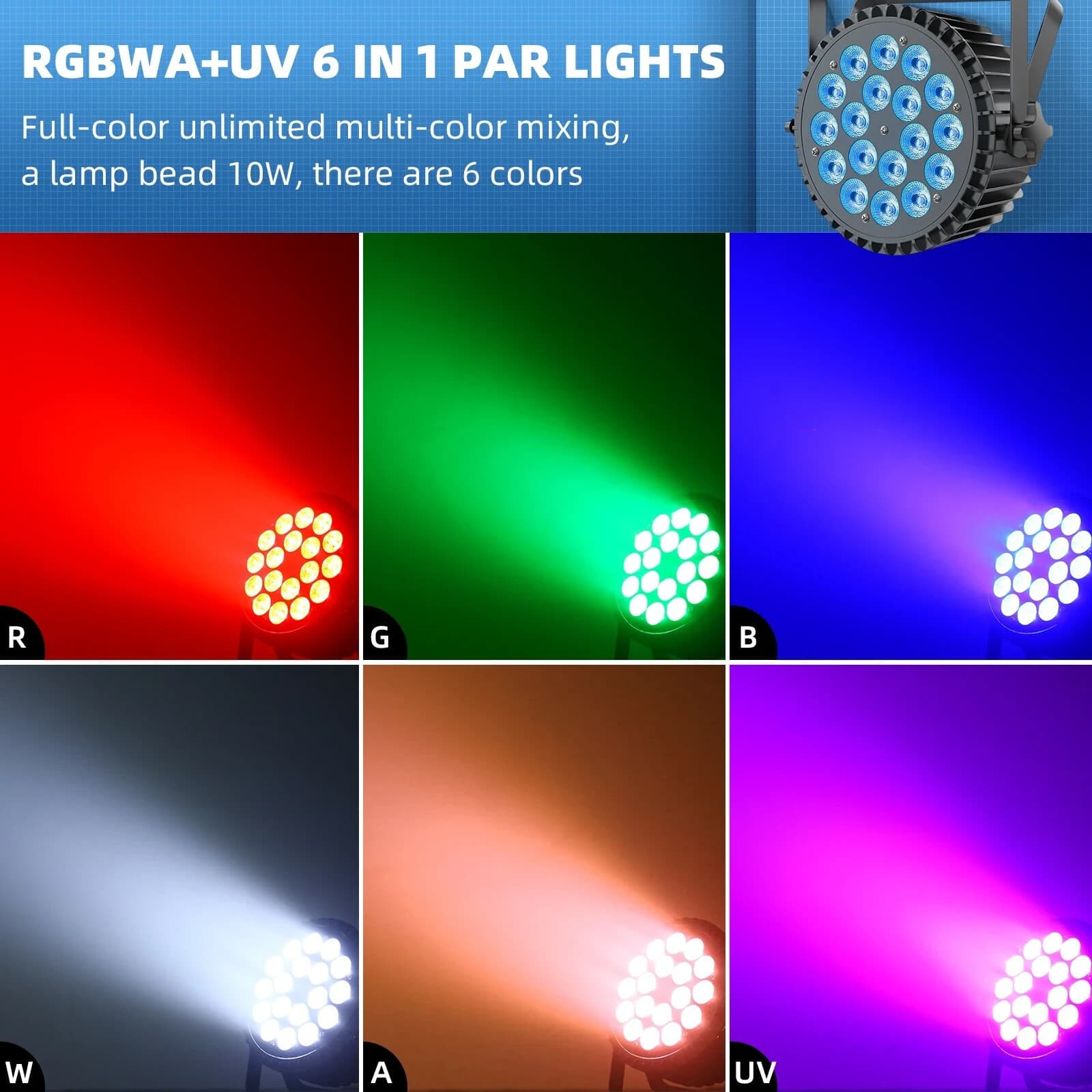 8PCS 18x18W RGBWA UV Aluminum Alloy Par Lighting LED Stage Light DMX Party DJ 2
