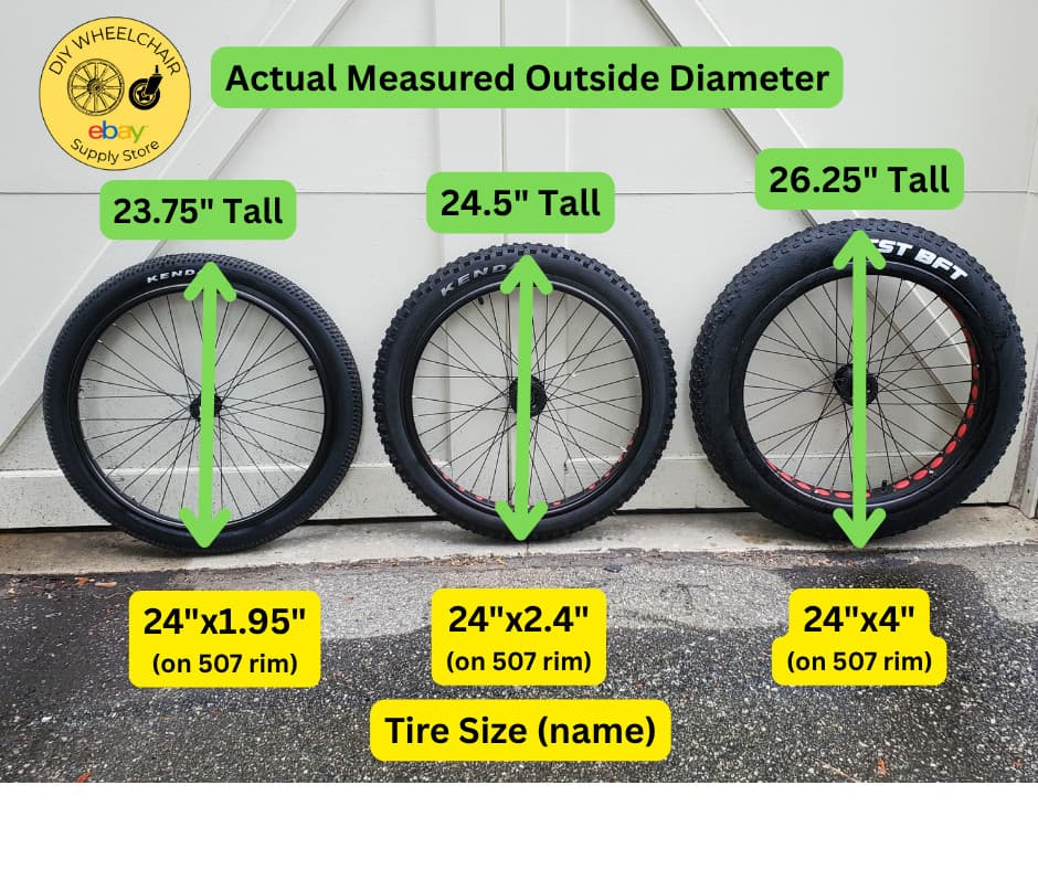 Pair of 24"x4.0 (507) Super FAT Wheelchair Wheels with Axles & Spacers (NEW) 3