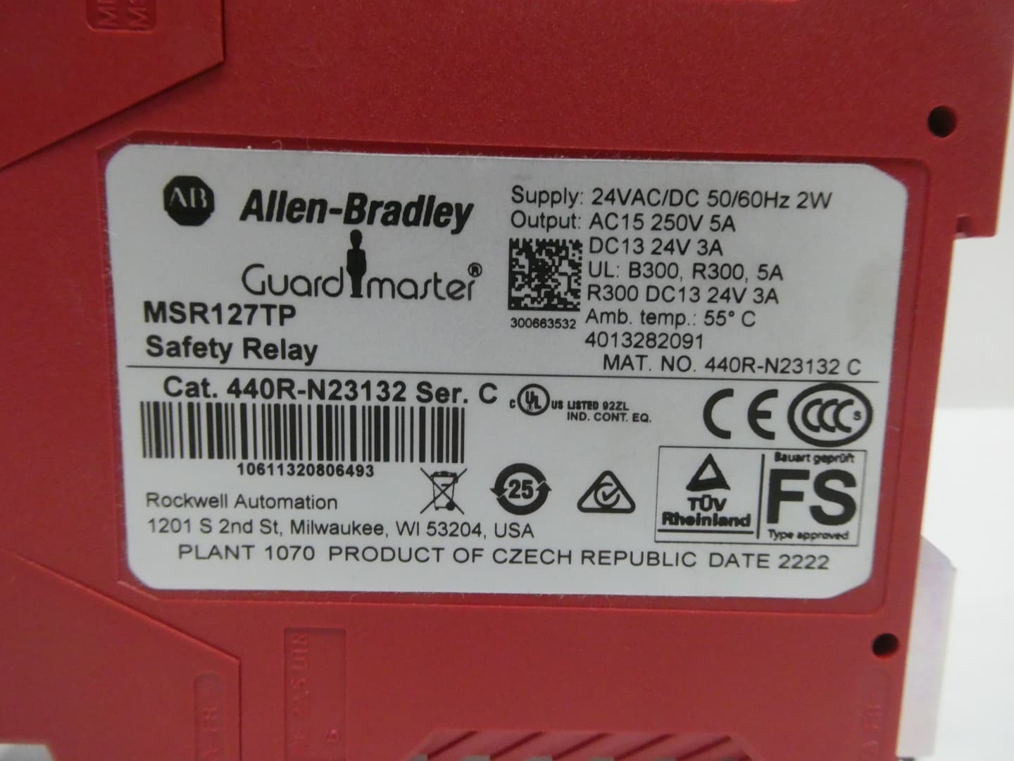 Allen Bradley MSR127TP 440R-N23132 Guardmaster Safety Relay 24v-dc/v-ac 6