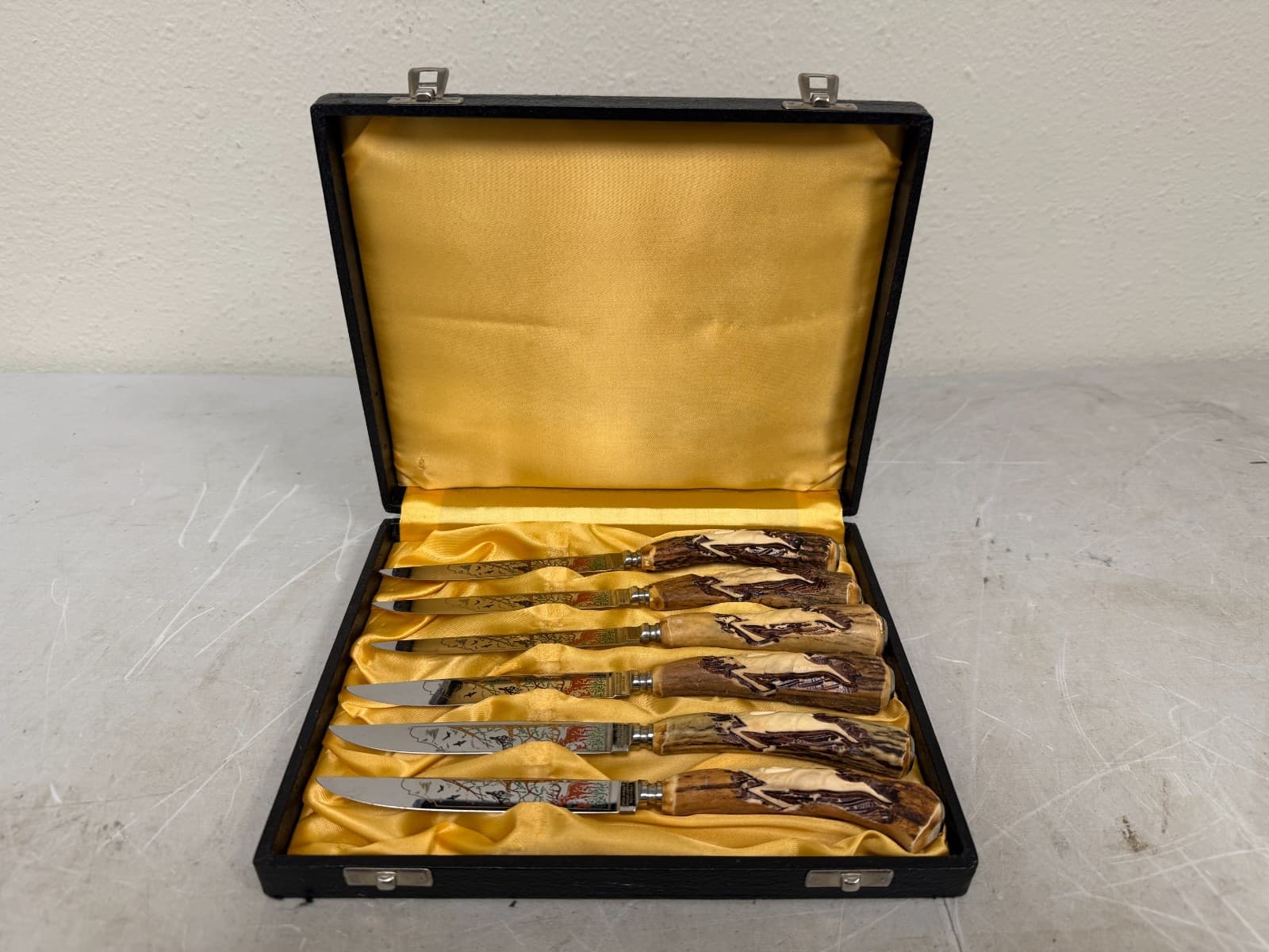 Anton Wingen Jr. Stag Antler Knife Set Of 6 Solingen Germany Original Box VT6066