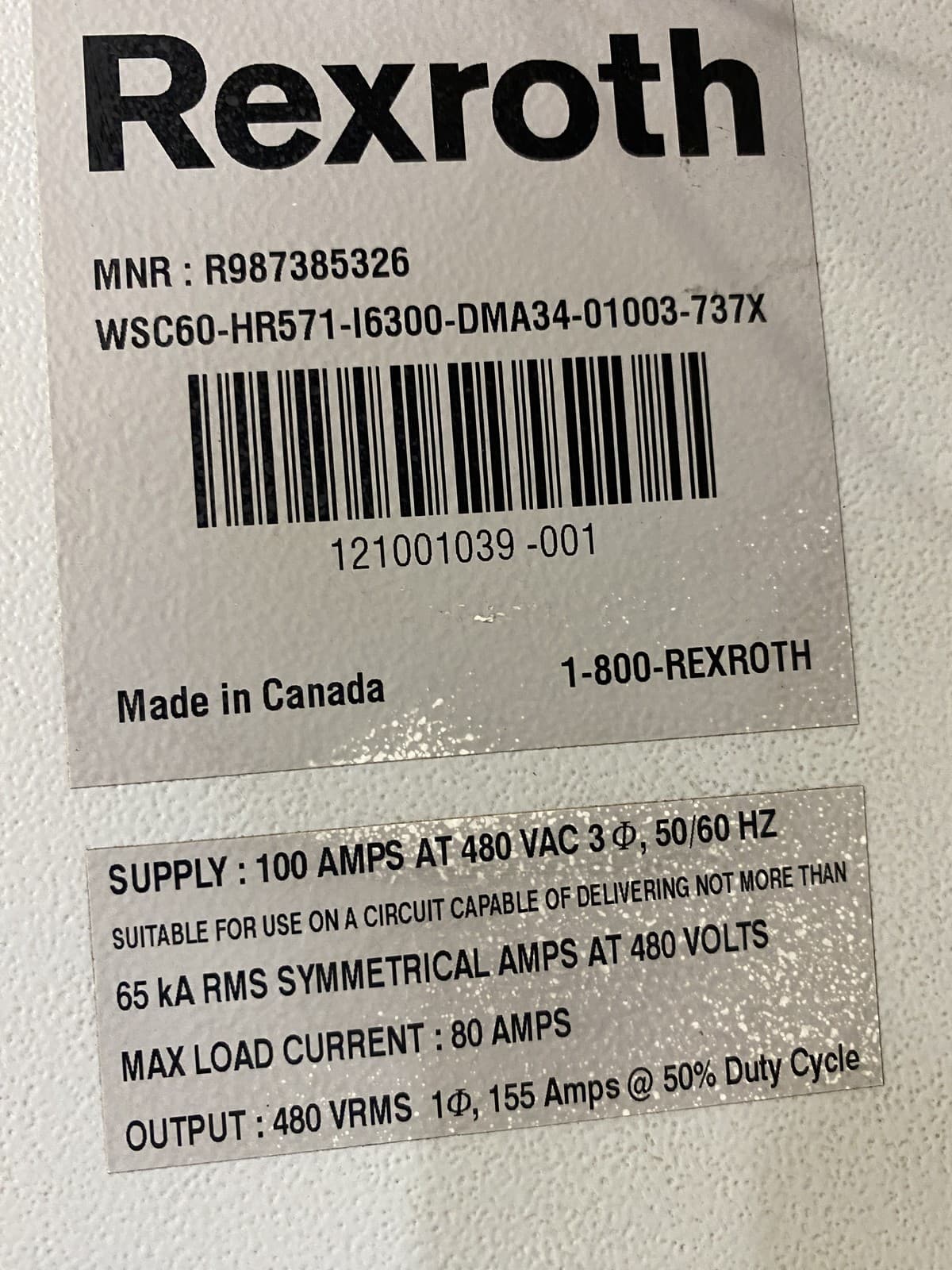 REXROTH WSC60-HR571-I6300-DMA34-01003-737X R987385326 WELDING CONTROL USED 2