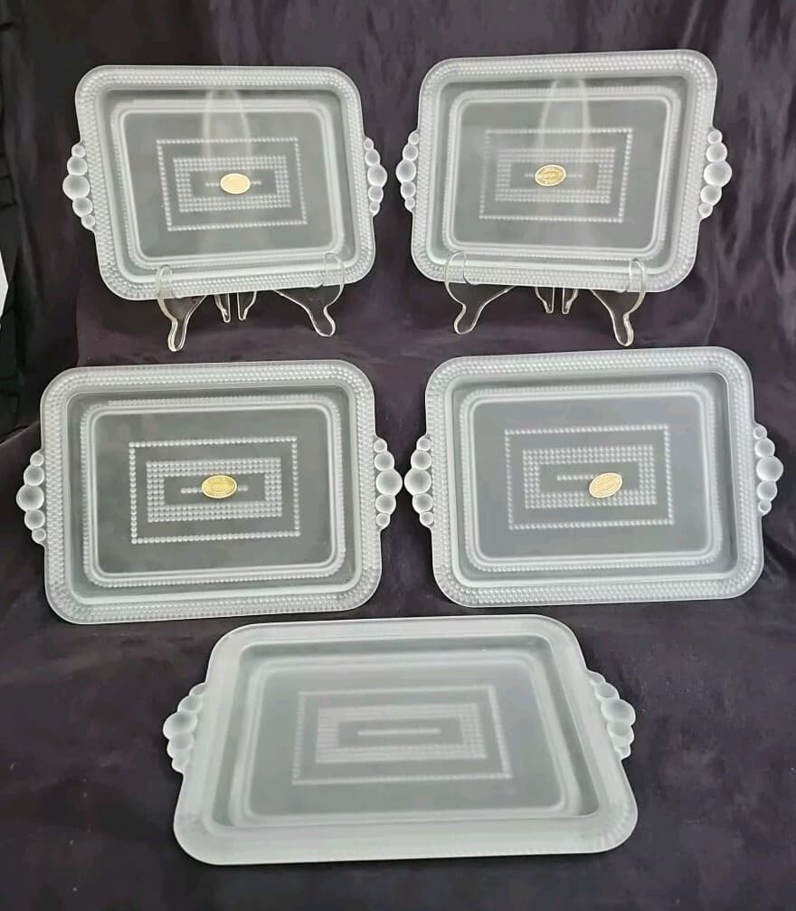 5 Saks Fifth Avenue Satin Glass Trays Italy 9"x6" Orig Labels Lovely NOS 2