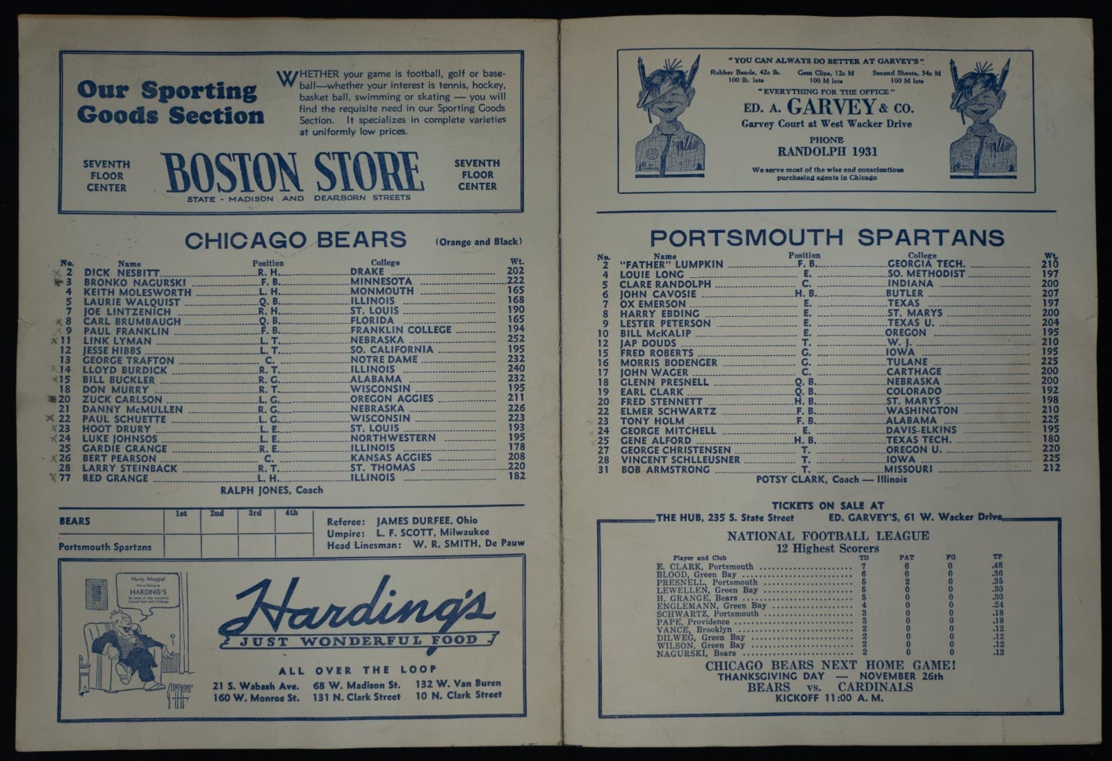 1931 Vintage Original NFL Program Chicago Bears vs Portsmouth Spartans Wrigley 2