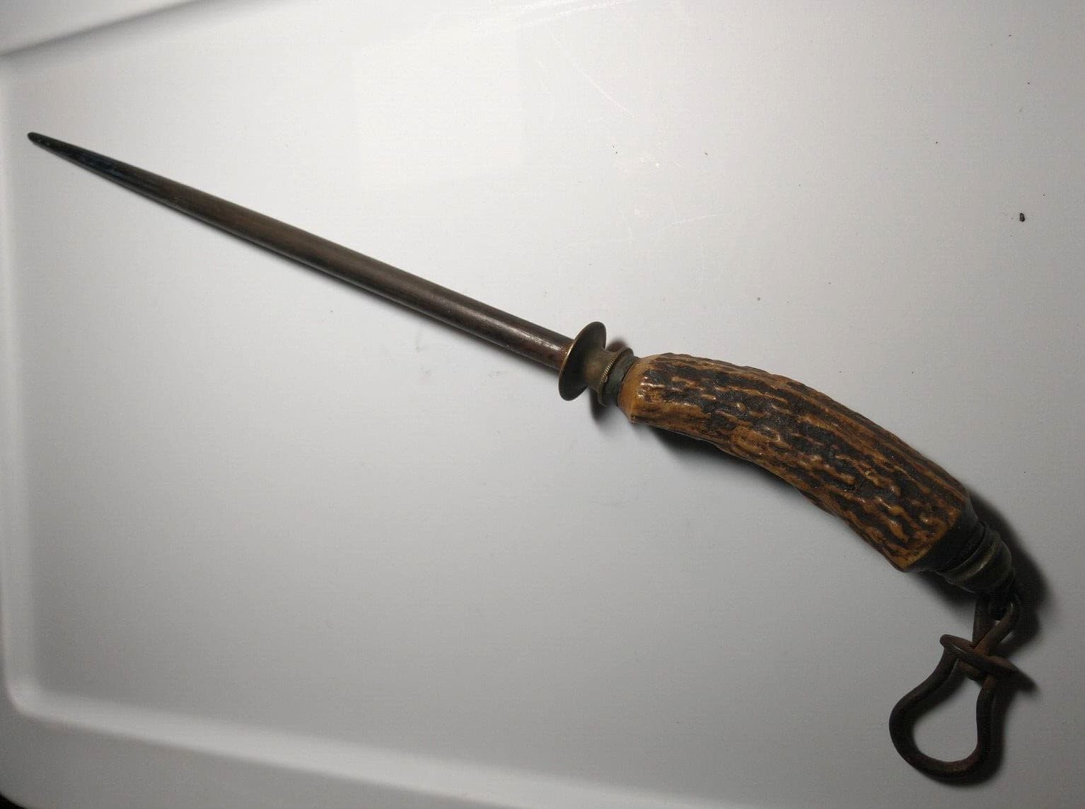 Knife Hone Rod W/ Antler Handle Antique I. Wilson Sycamore St. Sheffield England