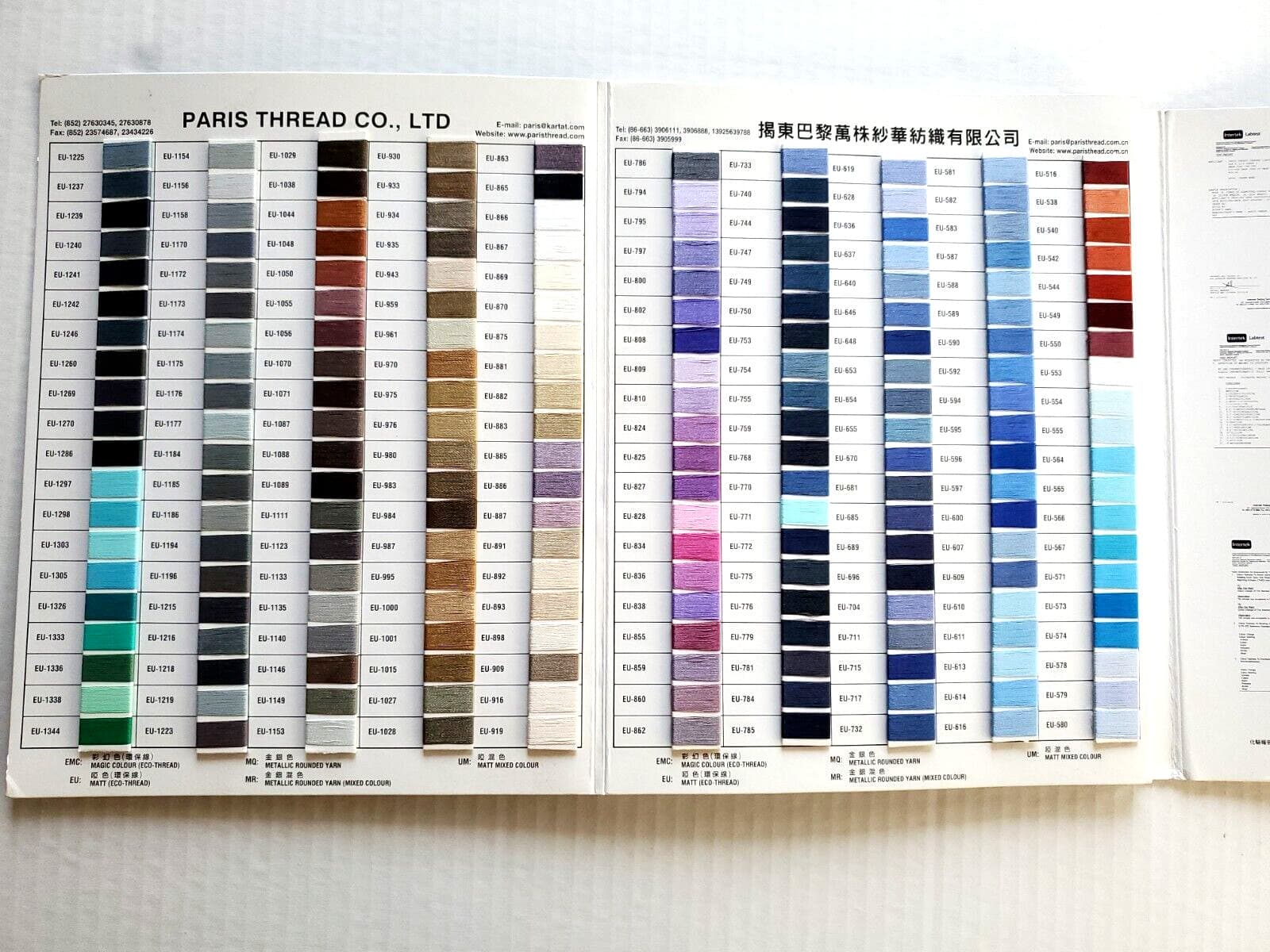 Paris Thread Co, LTD. - Metallic Yarn International Sample Standard Color Card 2