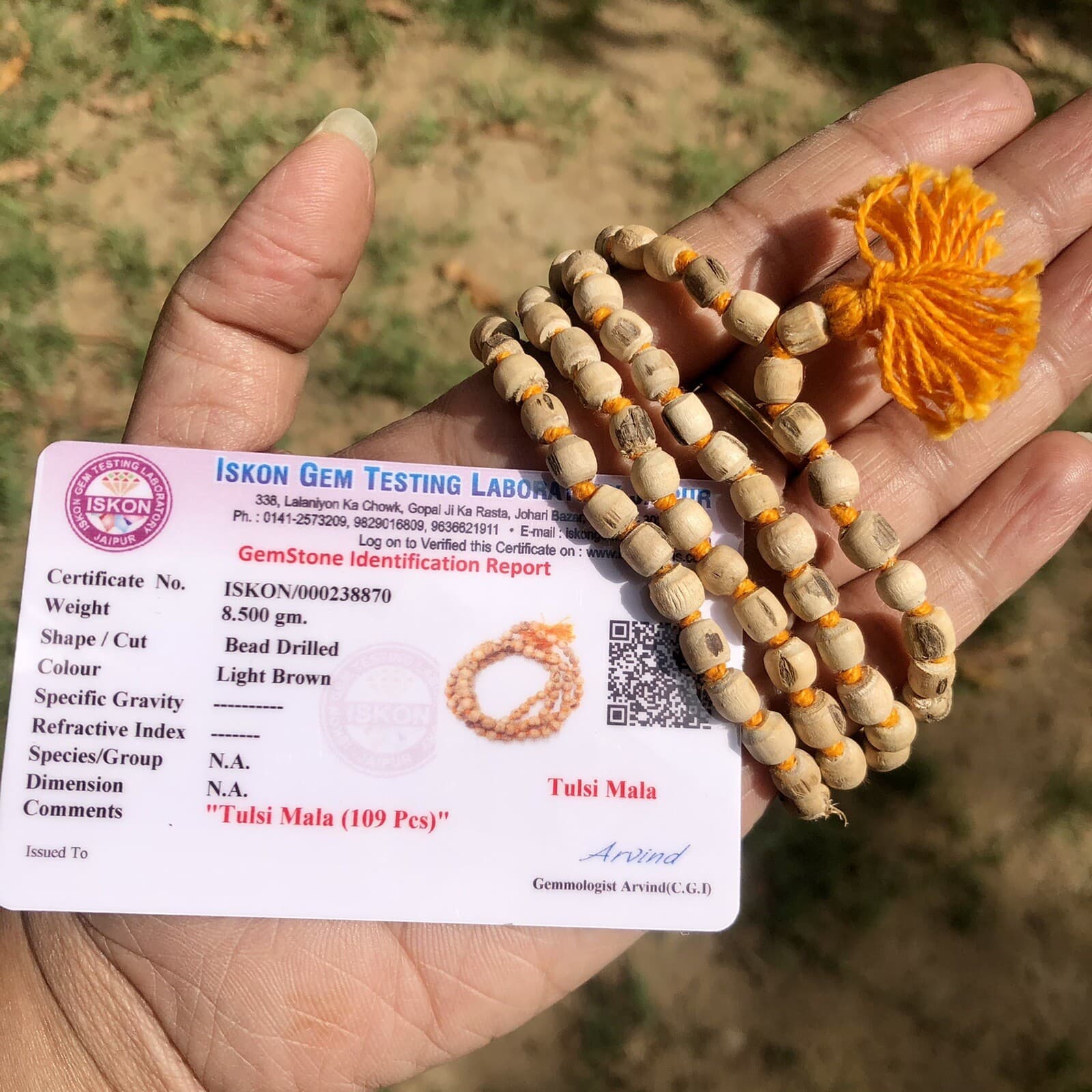 LAB Certified TULSI TULASI VAISHNAV ISKCON Japa Mala ROSARY 108+1 Bead Prayer 4