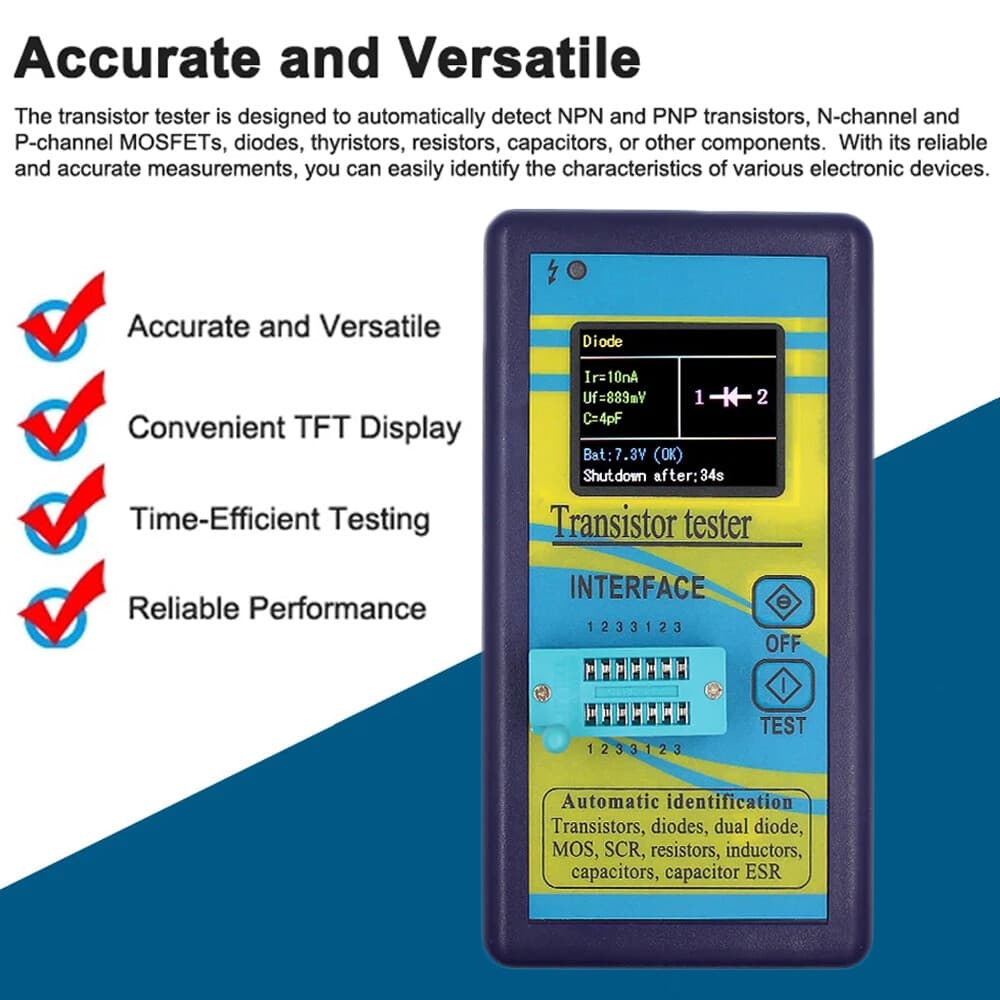Digital Transistor Tester Diode Resistor Inductor Capacitor ESR MOS SCR Meter US 4